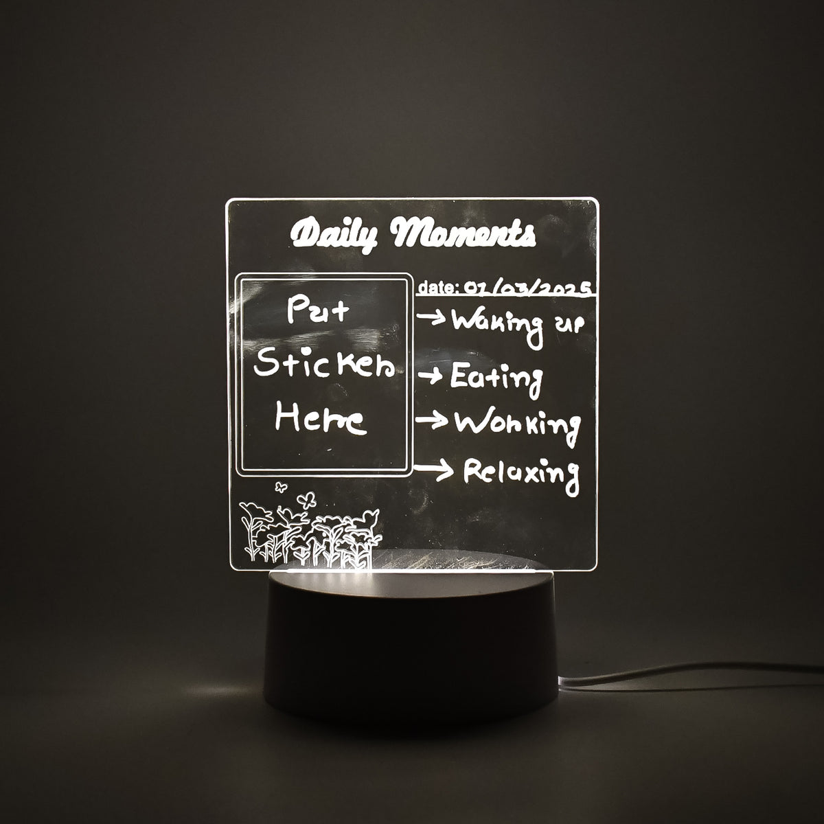 Heart Shape Acrylic Message Board with LED Light - Erasable Drawing Lamp for Notes & Decor (1 Pc) - Happy Price - Image 5