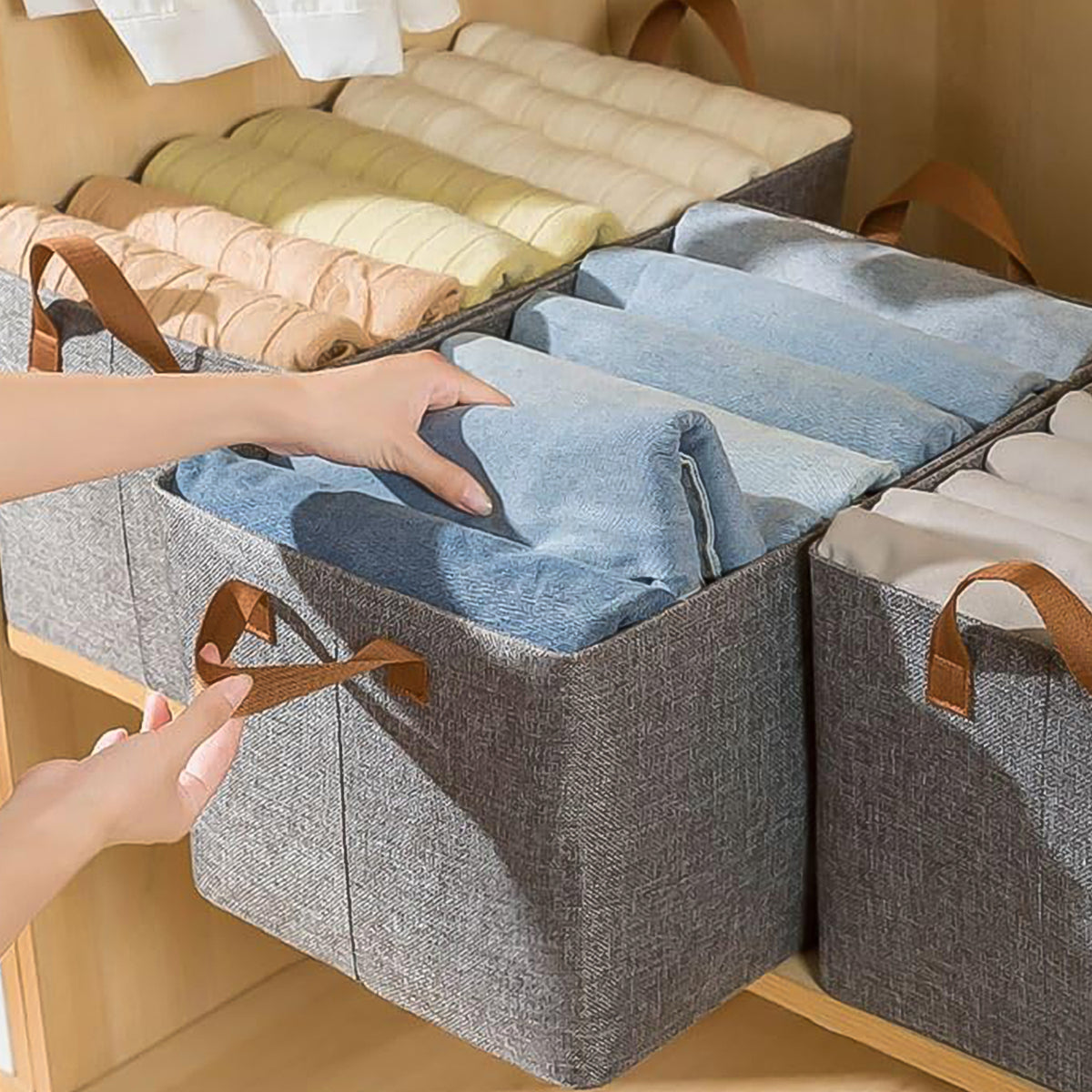 Cloth Storage Baskets Closet Storage Bins Canvas Fabric Storage Basket For Shelves Basket Organizers For Shelf Storage Bins For Clothes (4827 Cm) - Happy Price - Image 5