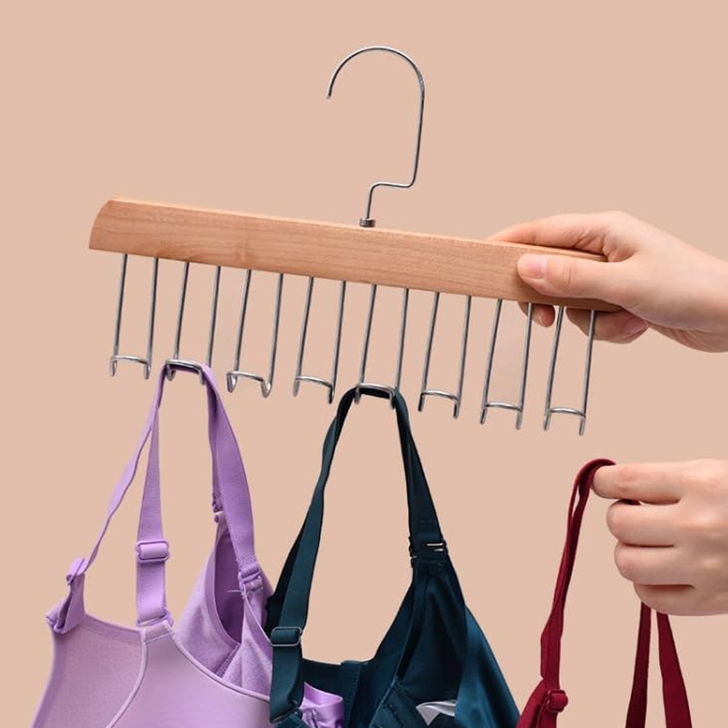 Space Saving 8 Hooks Wooden Hangers (Hanging Hook Included 1 Pc) - Happy Price - Image 3