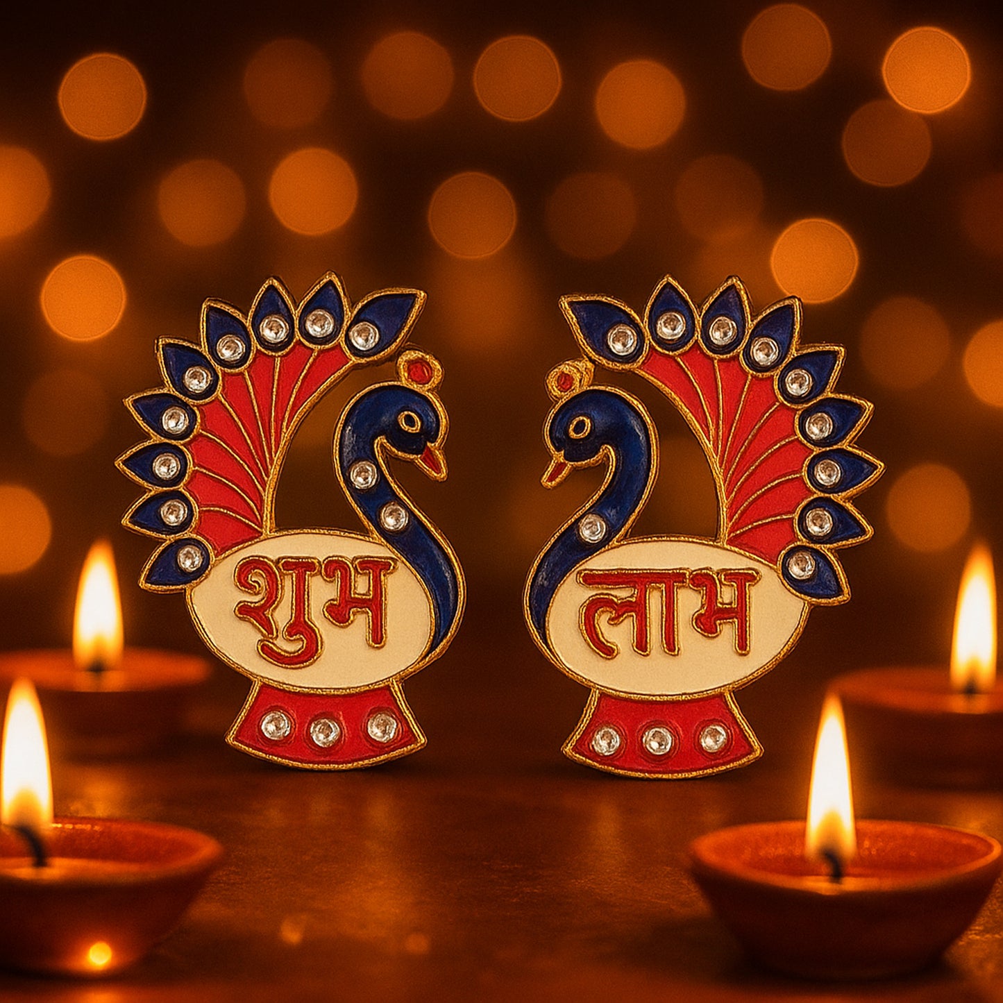 Decorative Peacock Shubh Labh Wall Hanging - 2 Pcs - Happy Price - Image 4