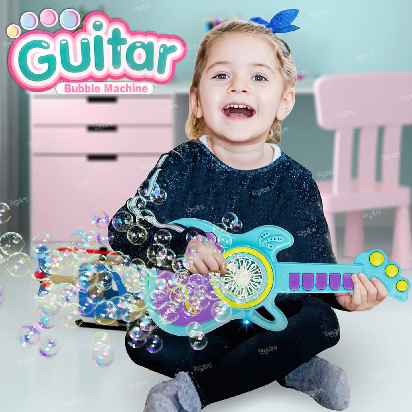 Automatic Guitar-Shaped Bubble Machine Set for Kids - Battery Operated Fun Toy - Happy Price - Image 4