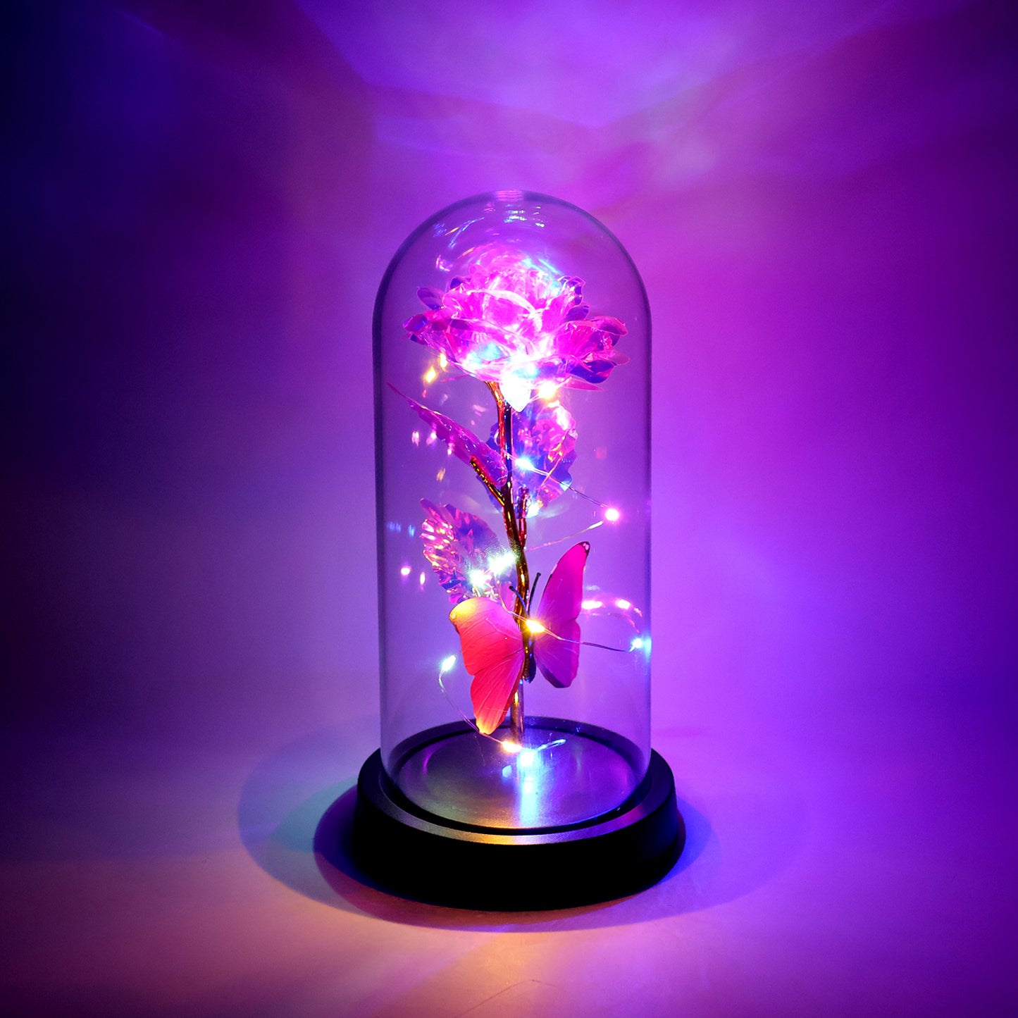 Led Decorative Rose With Butterfly In Transparent Plastic Dome (1 Pc Battery Not Included) - Happy Price - Image 5