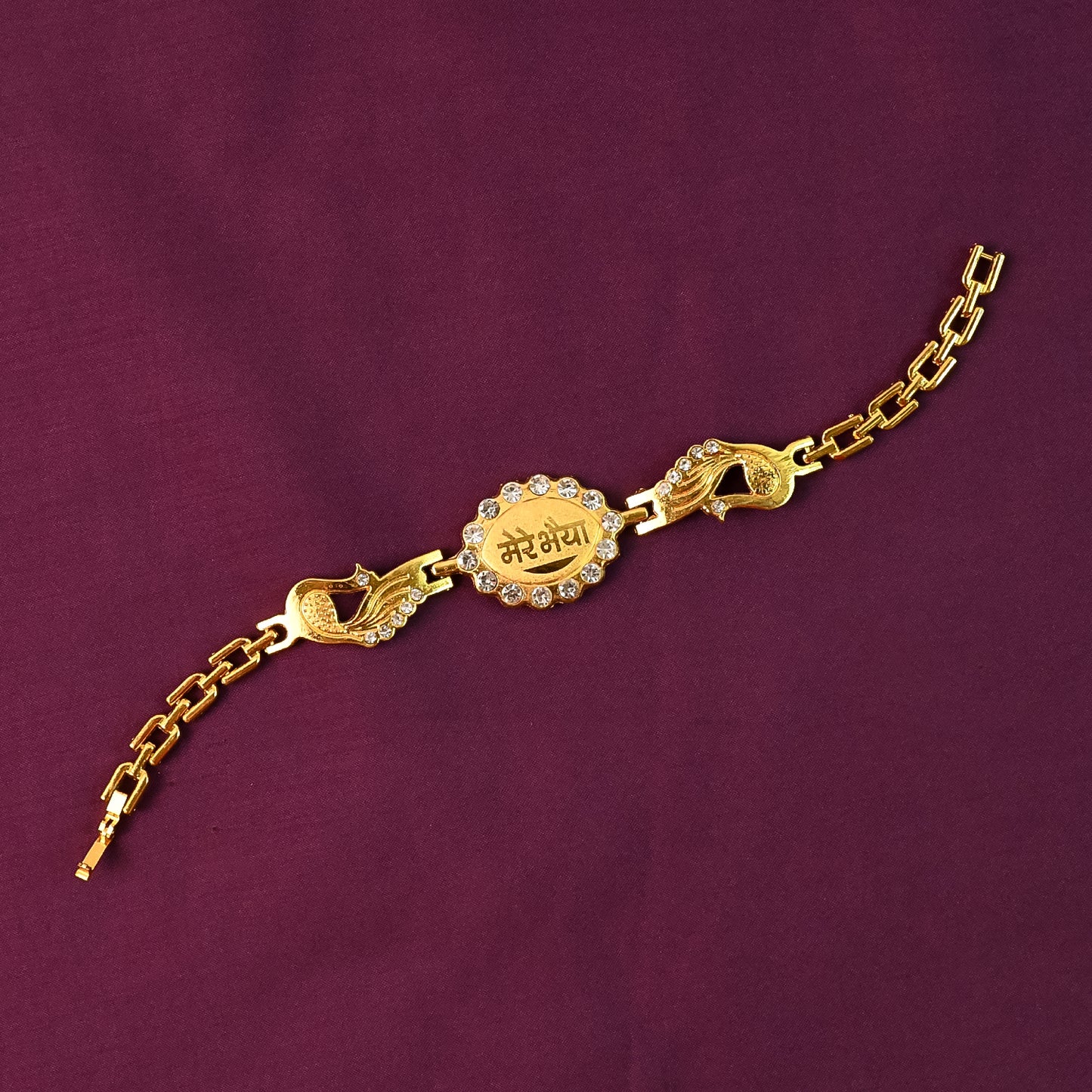 1 Pc Metal Rakhi Bracelet for Brother with Stone Border and Dual Peacock Design - Happy Price - Image 4