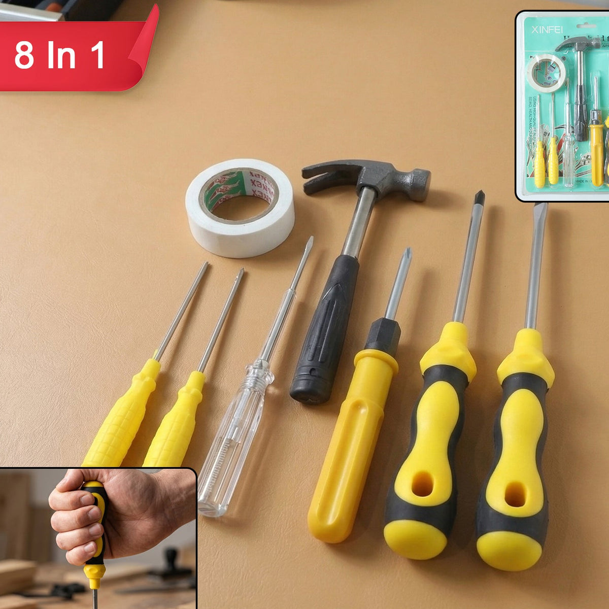 8-in-1 Home Repair Tool Kit Set with Screwdriver and Hammer - Great Price - Image 1