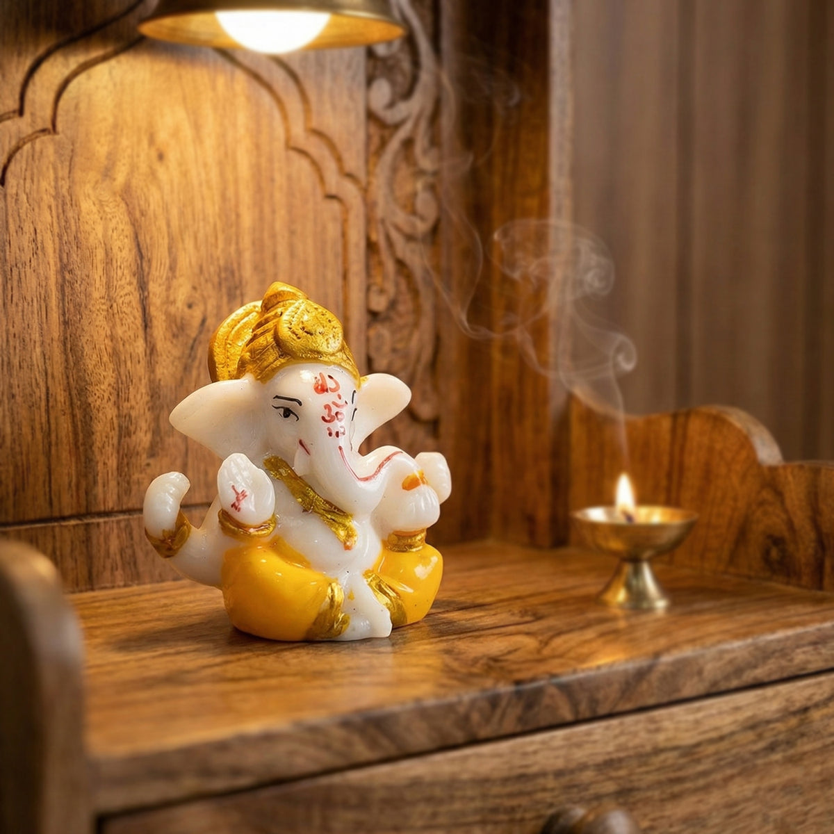 Lord Ganesha Idol - Decorative Ganpati Murti with Golden Crown (1 Pc) - Happy Price - Image 5