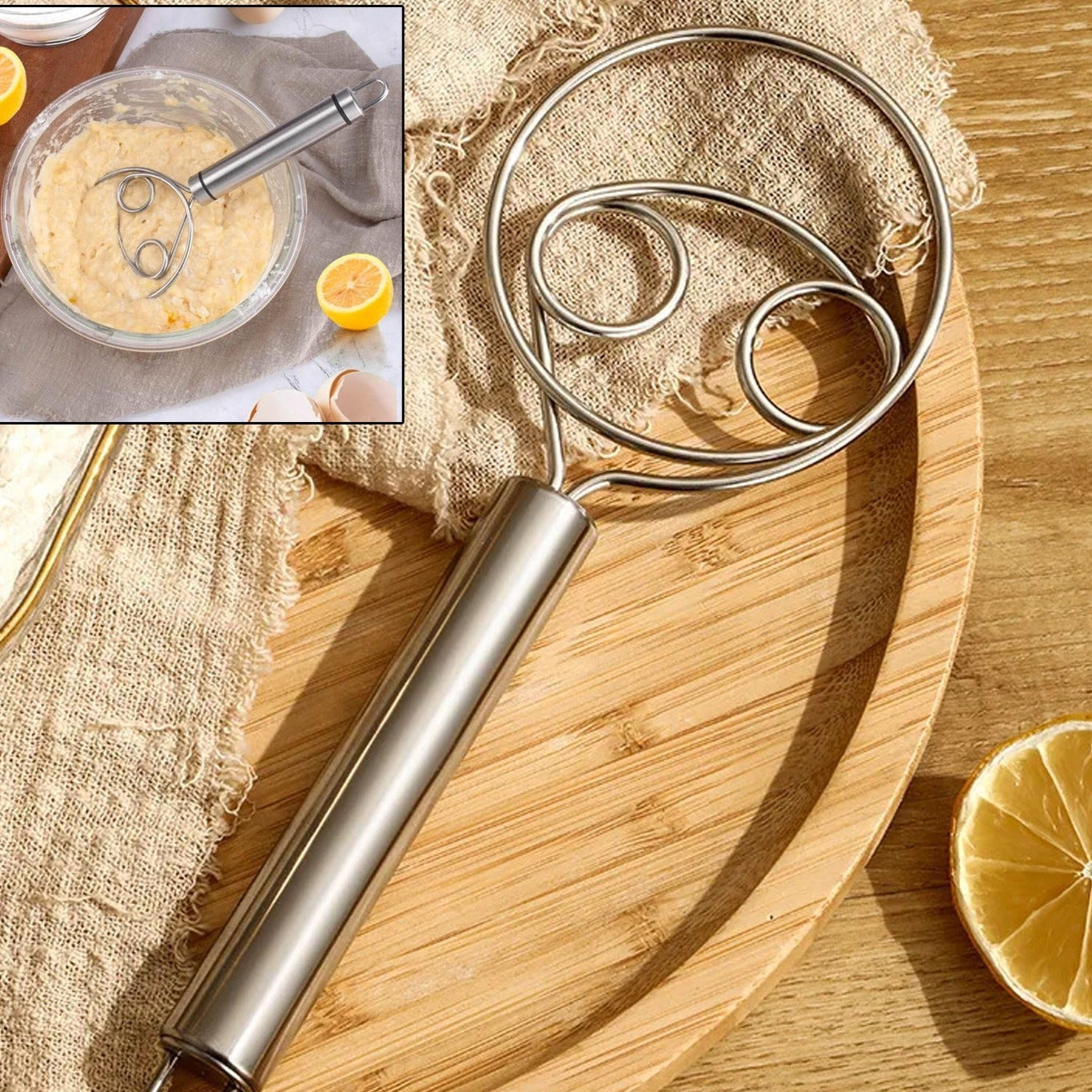 Dough Whisk Premium Stainless Steel Dutch Whisk Dough Hand Mixer Artisan Blender For Egg Bread Cake Pastry Pizza Dough - Perfect Baking Tools Whisking Tirring Kitchen Tools (1 Pc) - Happy Price - Image 1