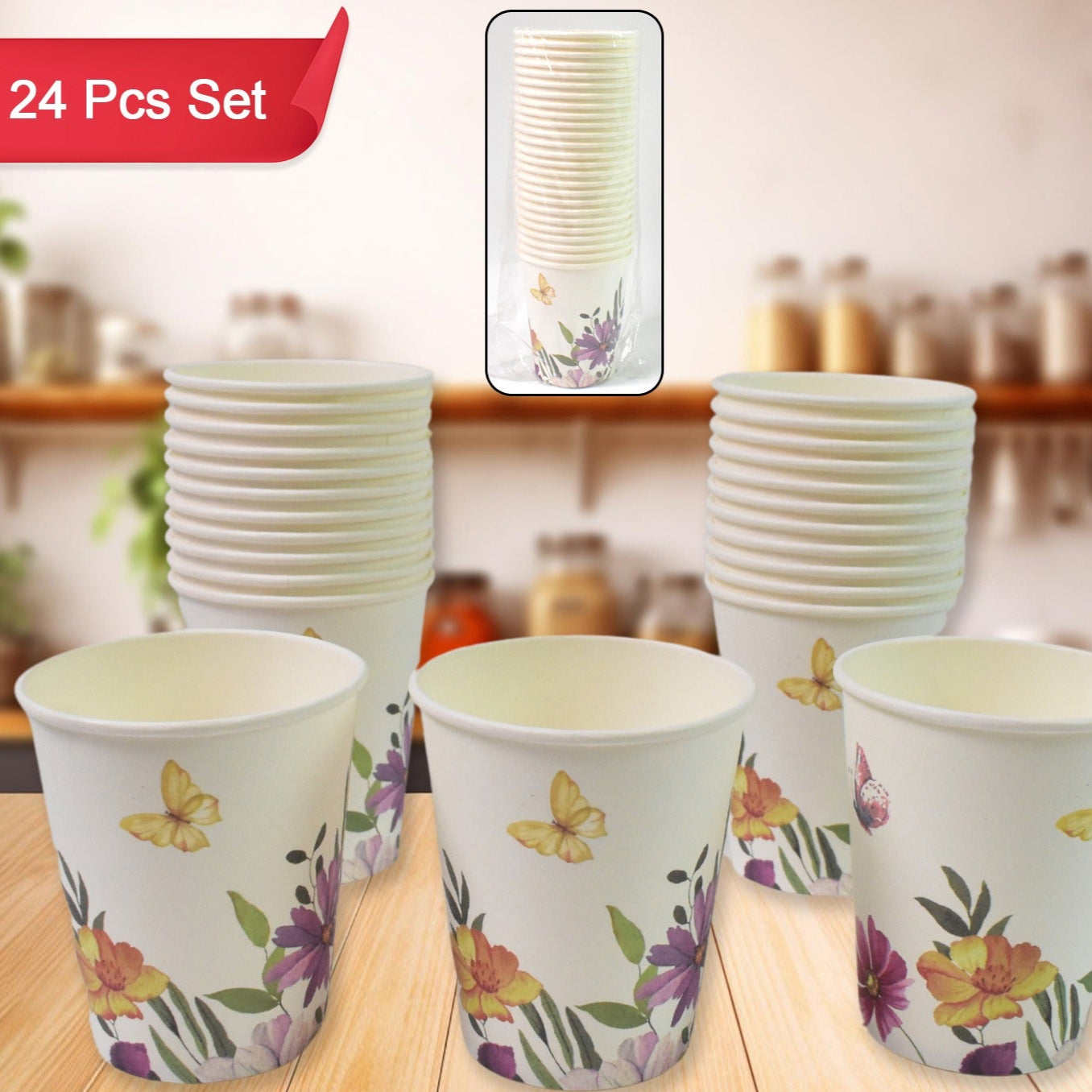 Disposable Paper Cups Disposable Tea Coffee Cups (24 Pcs Set Mix Color Design) - Happy Price - Image 1