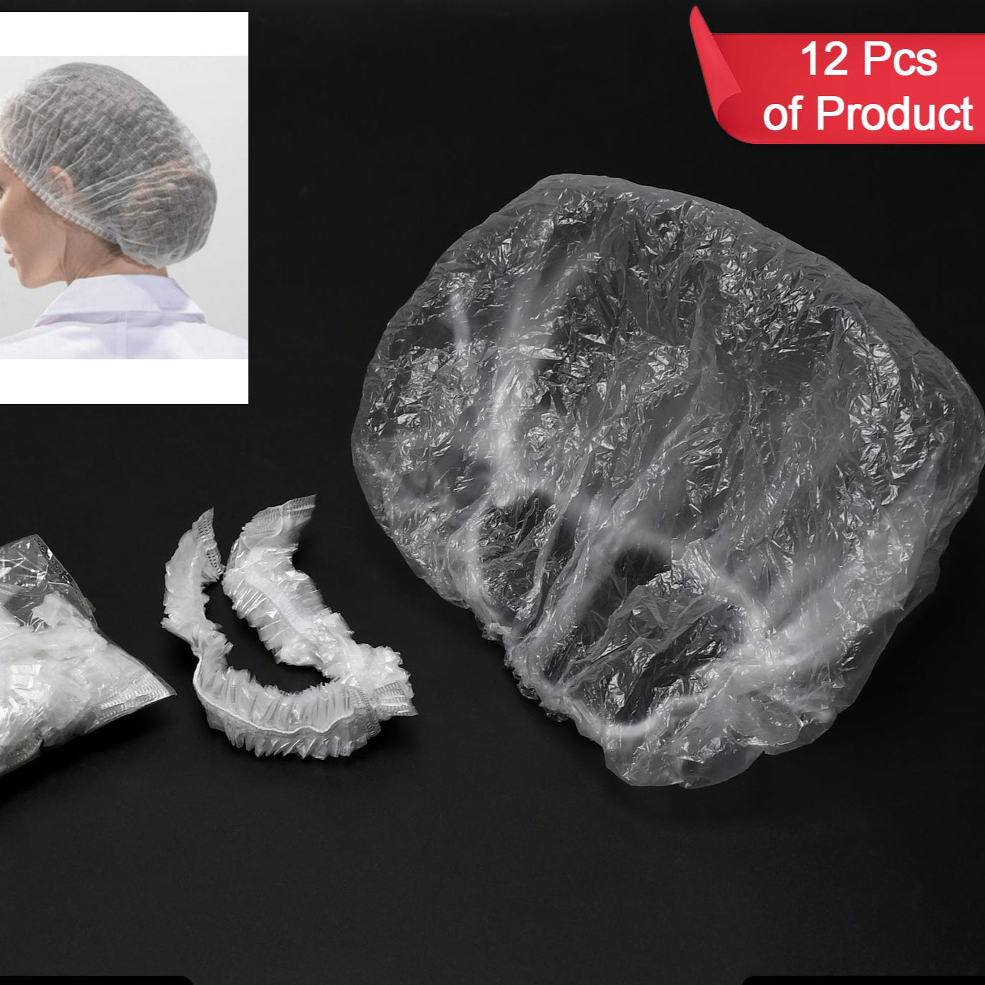 Disposable Shower Caps For Women Larger Thicker Waterproof And Individually Wrapped Plastic Elastic Hair Bath Caps For Hotel And Spa Hair Salon Home Use Portable Travel (Pack Of 12) - Happy Price - Image 1