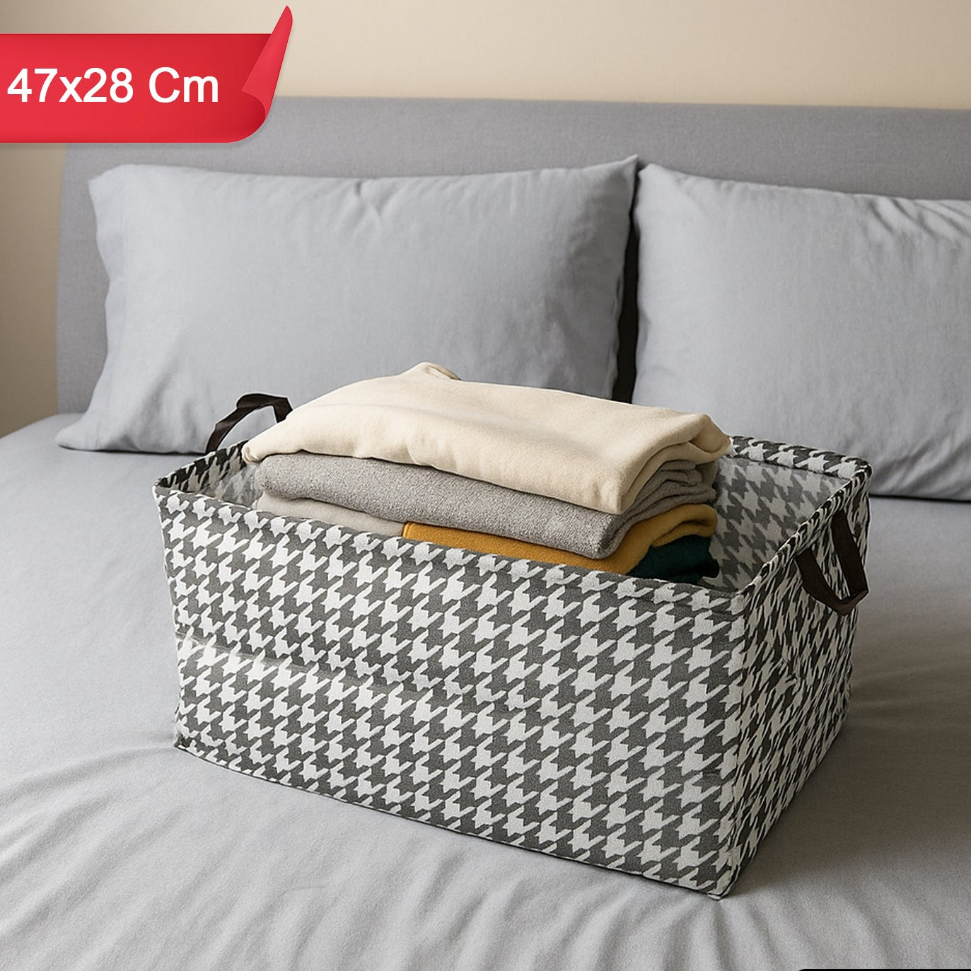 Foldable Fabric Storage Box with Handles - 47 x 28 cm Organizer Basket - Happy Price - Image 1