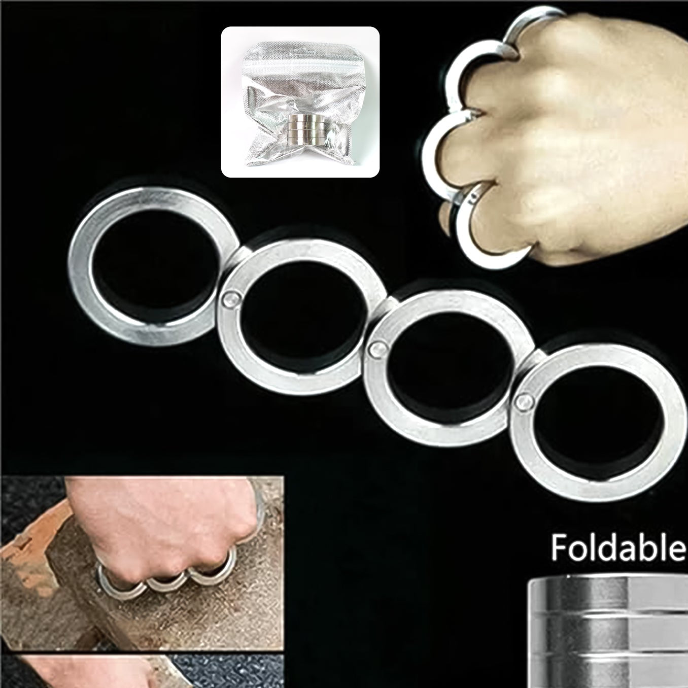 Portable 4 Finger Ring Unique Rotating Folding Ring (1 Set) - Happy Price - Image 1