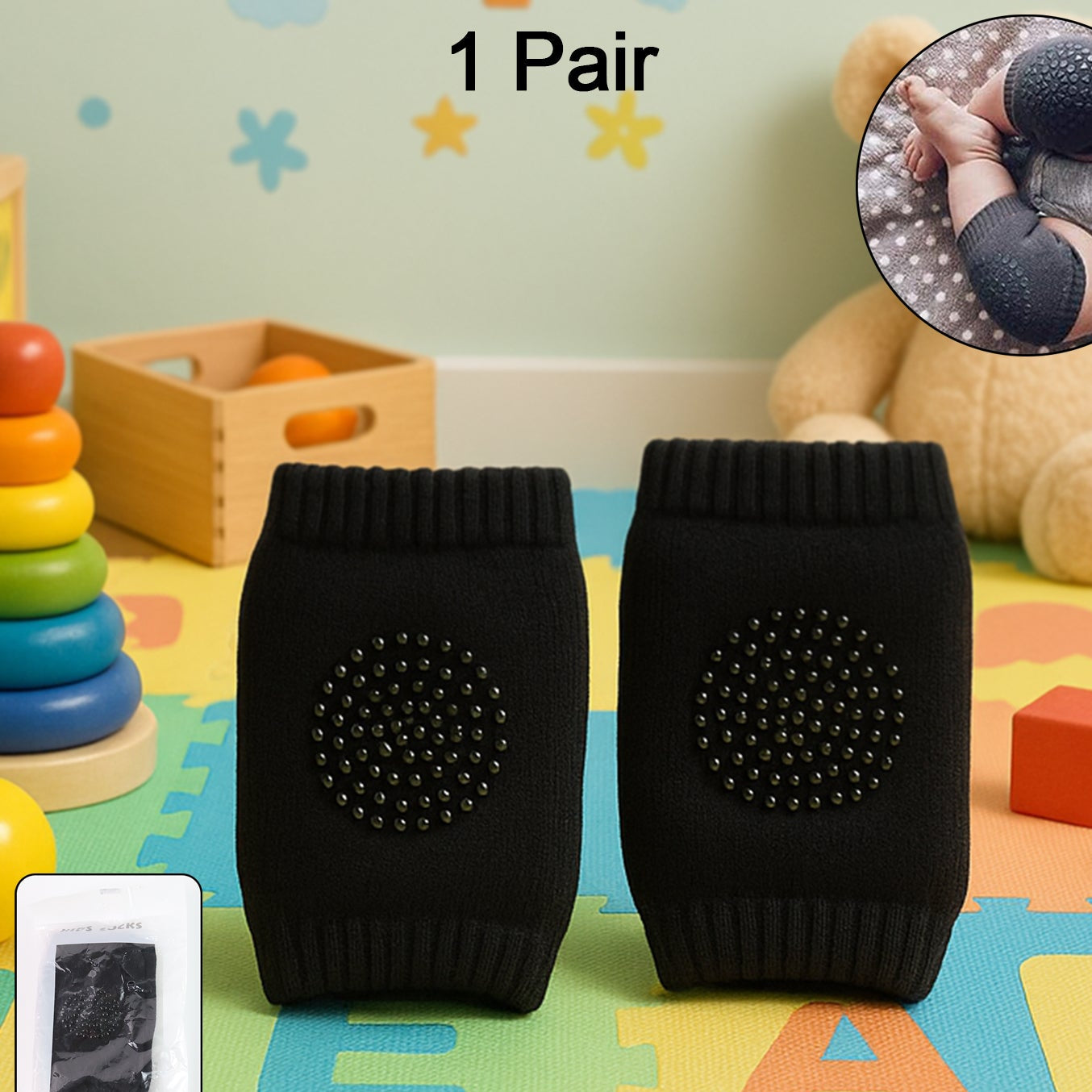 Black Toddler Wool Knit Leg Warmer (Knee Guard) - Happy Price - Image 1