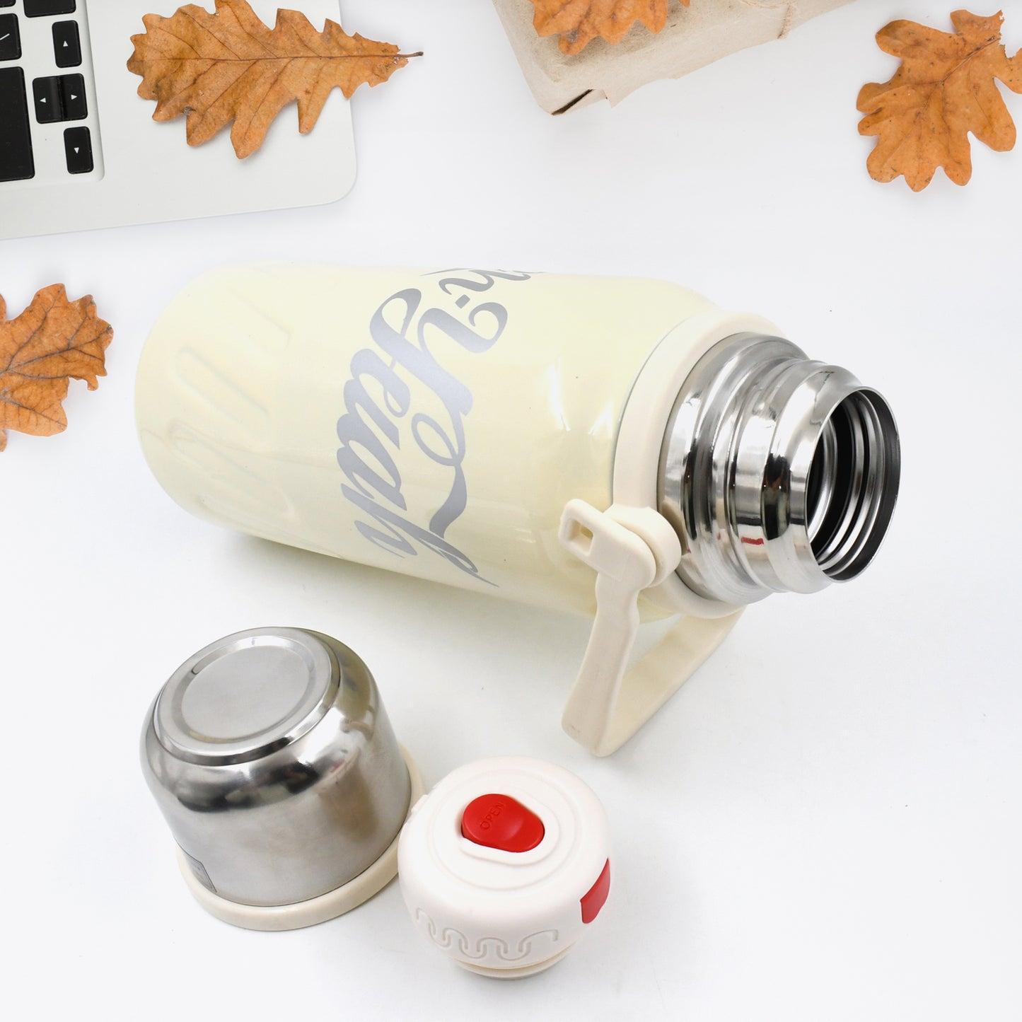 Stainless Steel Vacuum Insulated Water Bottle Leak Proof Flask For Tea Coffee Reusable Water Bottle With Hanging Strap Bottle For Hot Cold Drinks Wide Mouth Water Flask (900 1200 Ml) - Happy Price - Image 2