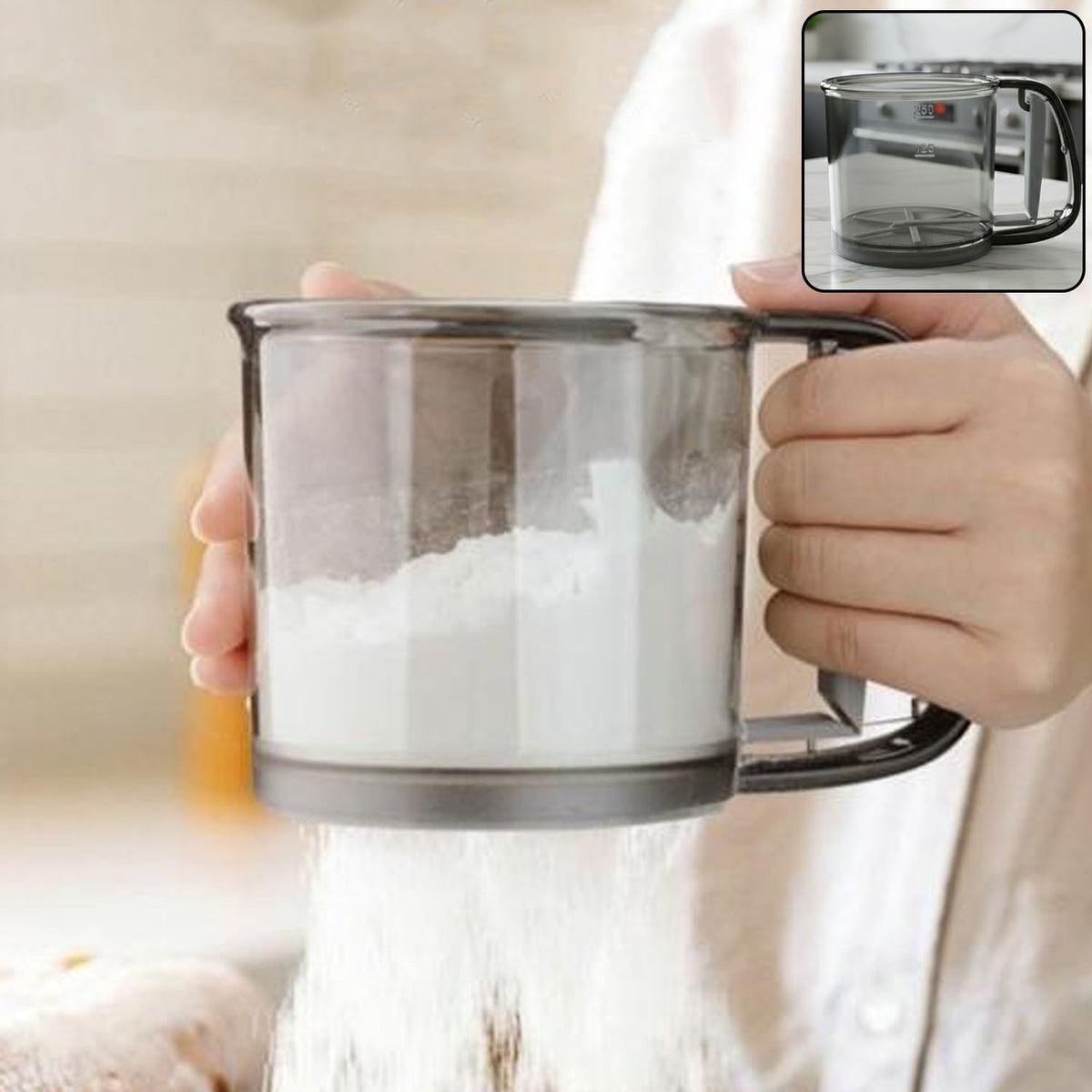 Plastic Flour Sieve Cup with Handle for Baking - Fine Mesh Sifter - Happy Price - Image 2