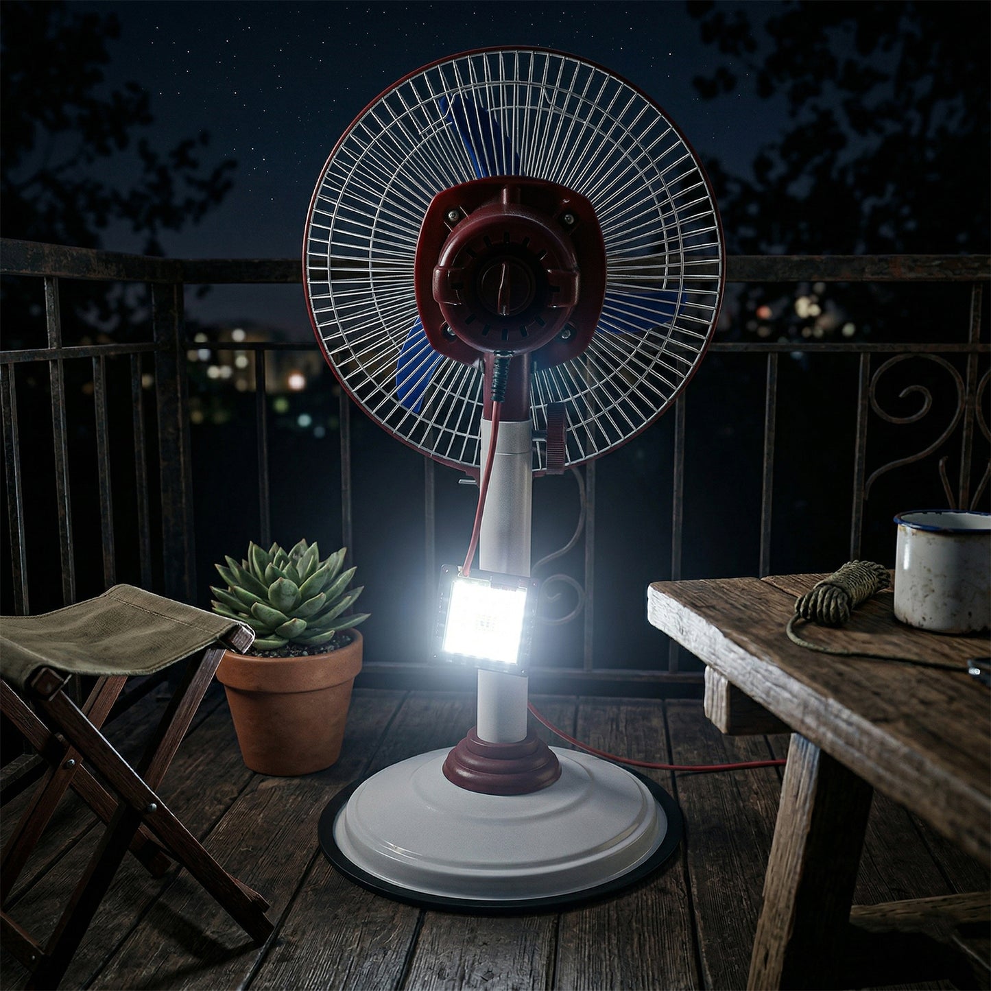 12V Rechargeable Pedestal Fan with LED Light - Portable AC/DC Cooling Fan - Great Price - Image 6