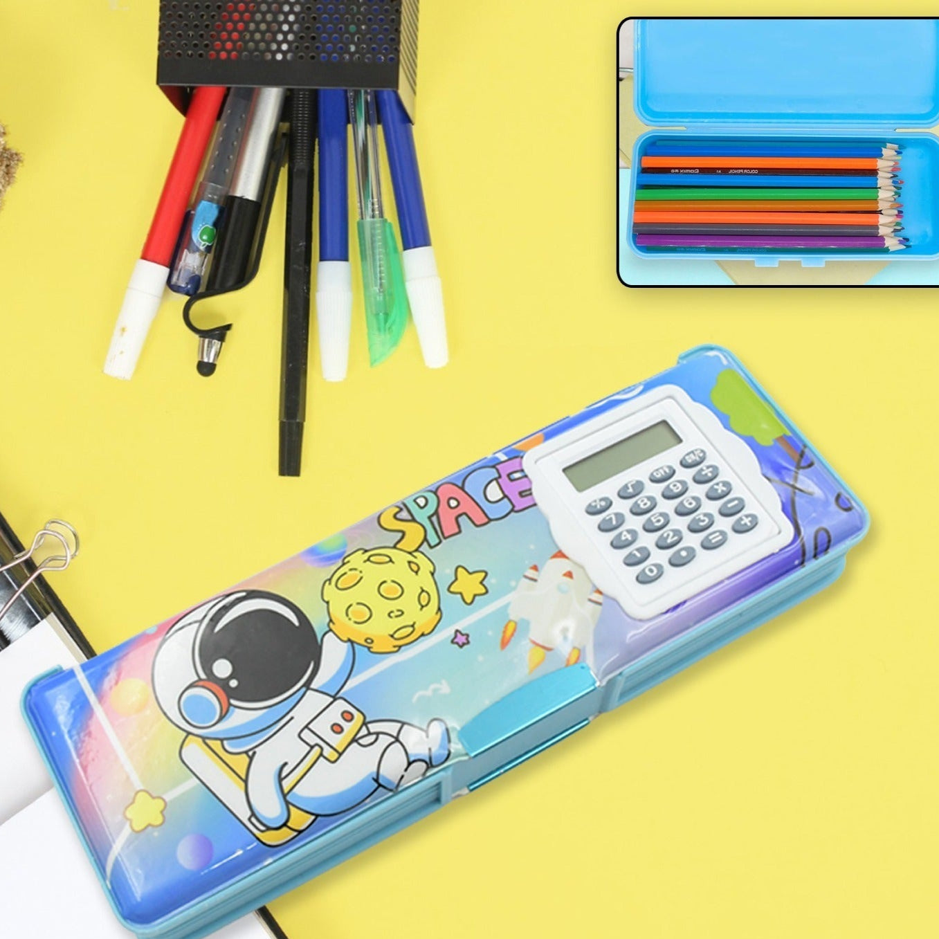 Double Sided Magnetic Geometry Box Pencil Box With Calculator For Boys Art Plastic Pencil Box For Girls And Boys - Happy Price - Image 1