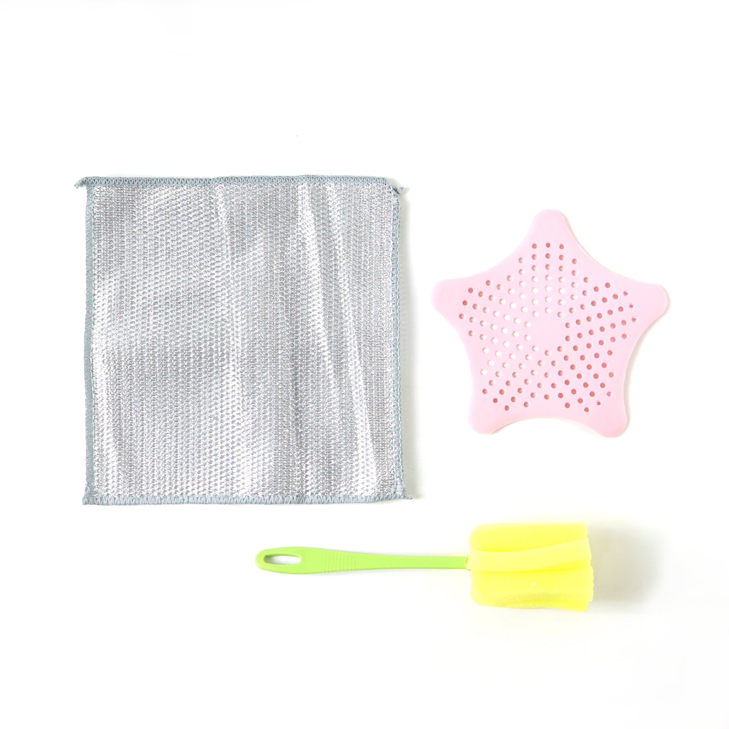 3-Piece Kitchen Cleaning Tool Set with Scrubber, Strainer & Bottle Brush - Happy Price - Image 4