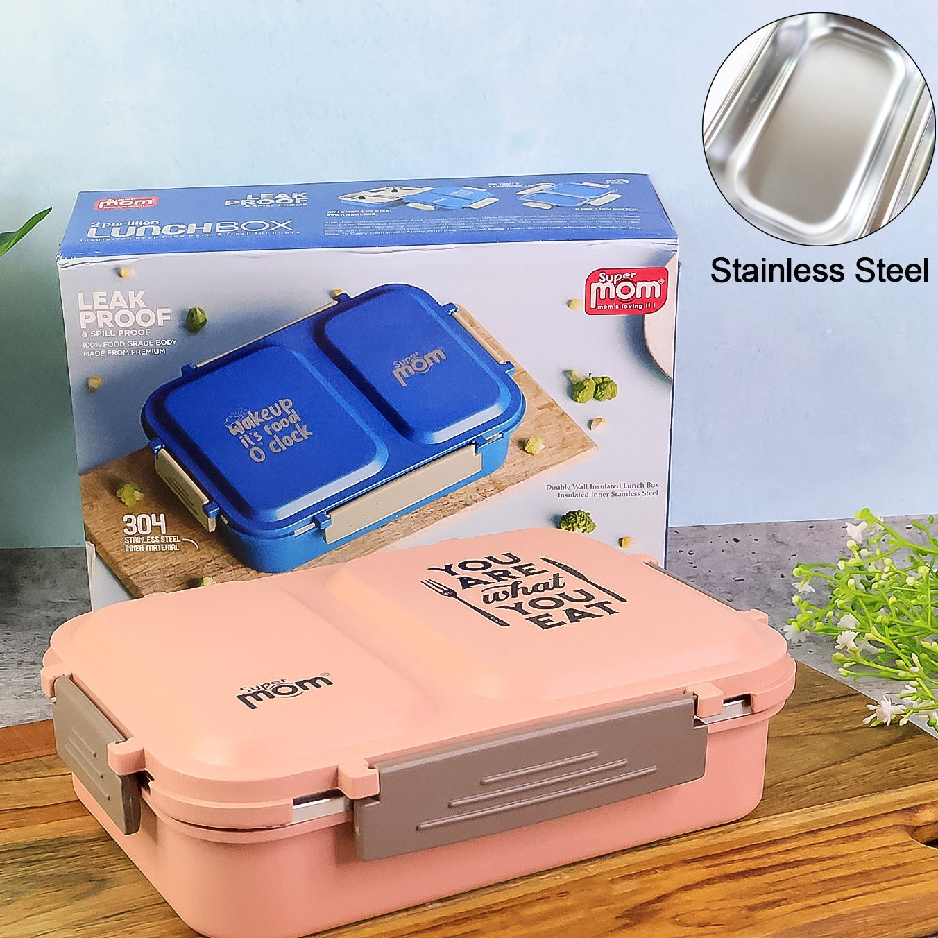 2 Compartment Stainless Steel Lunch Box with Insulated Lid - Leak Proof for Office & School - Happy Price - Image 1