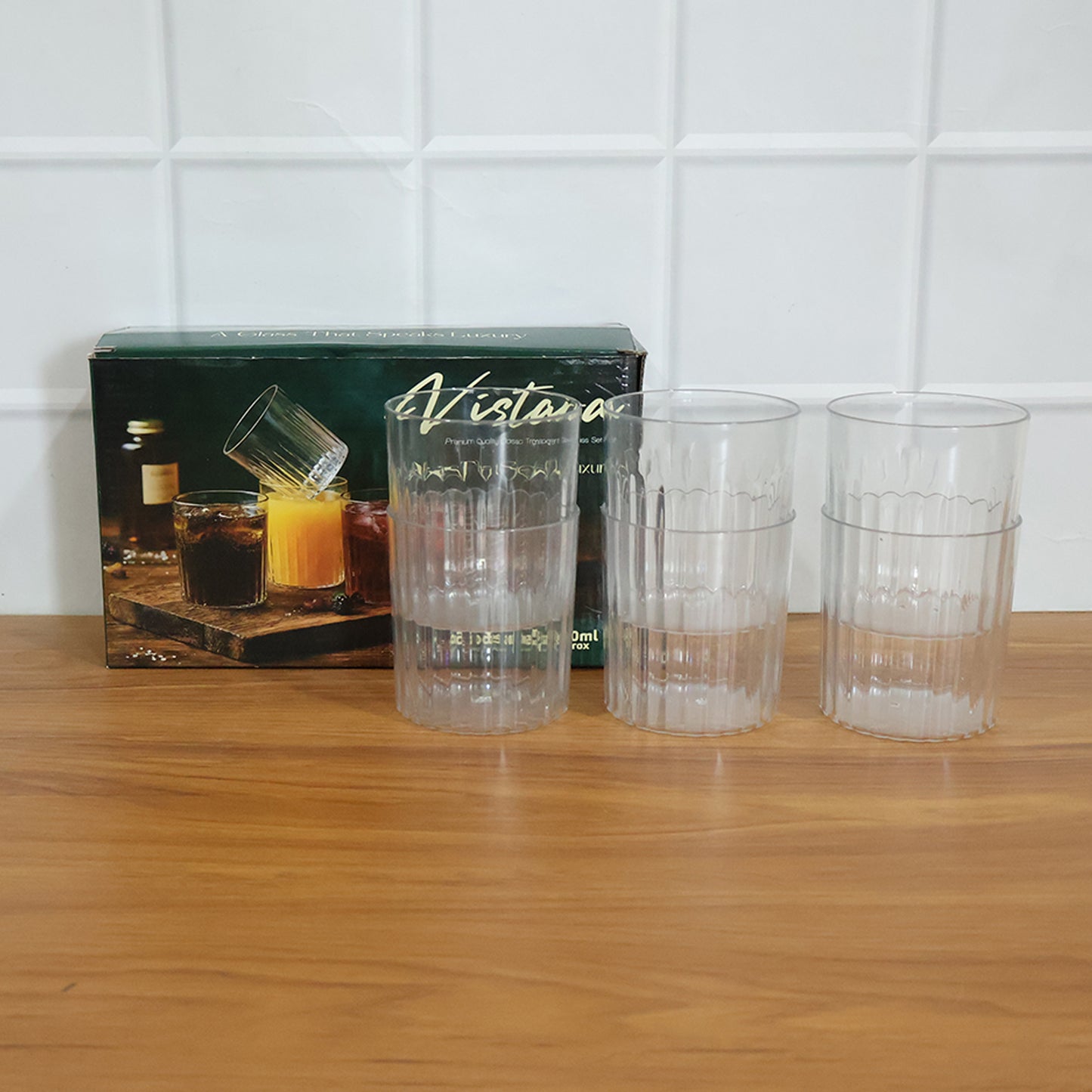 Set of 6 Transparent Drinking Glasses, 300 ML Each, Ribbed Design - Great Price - Image 7