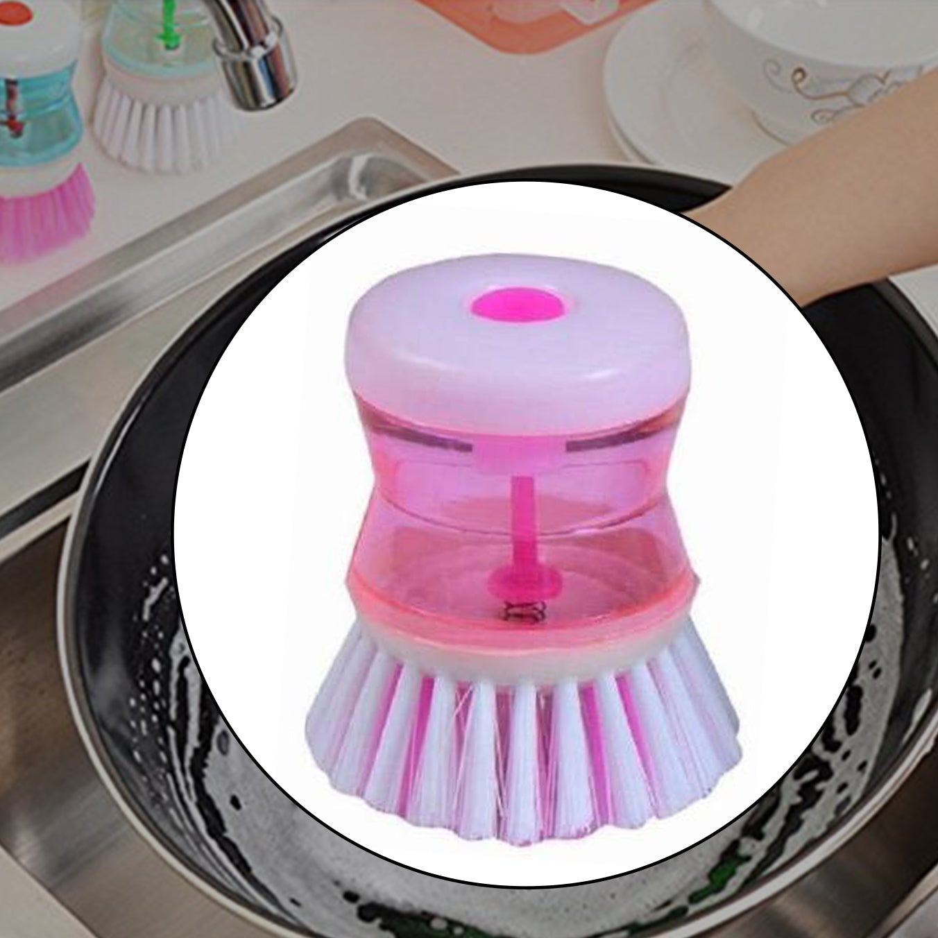 a Cleaning Brush With Liquid Soap Dispenser - Happy Price - Image 1