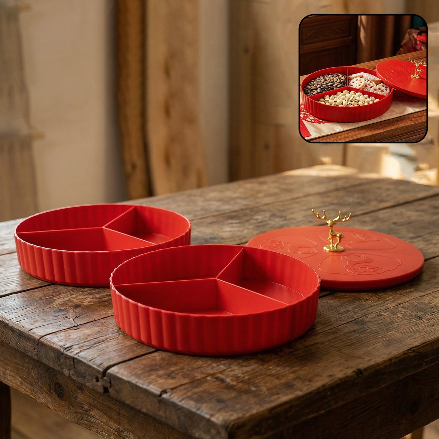 2 Tier Serving Tray with Lid for Dry Fruits & Snacks - 1 Pc - Happy Price - Image 5