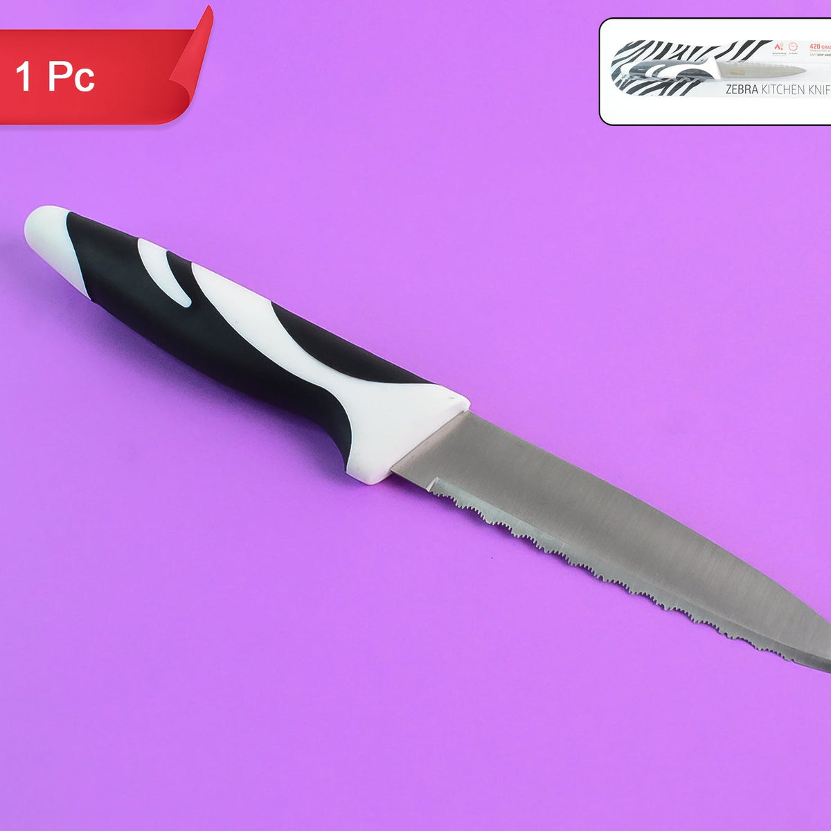 Ritu Stainless Steel Serrated Kitchen Knife with Zebra Handle (1 Pc) - Happy Price - Image 1