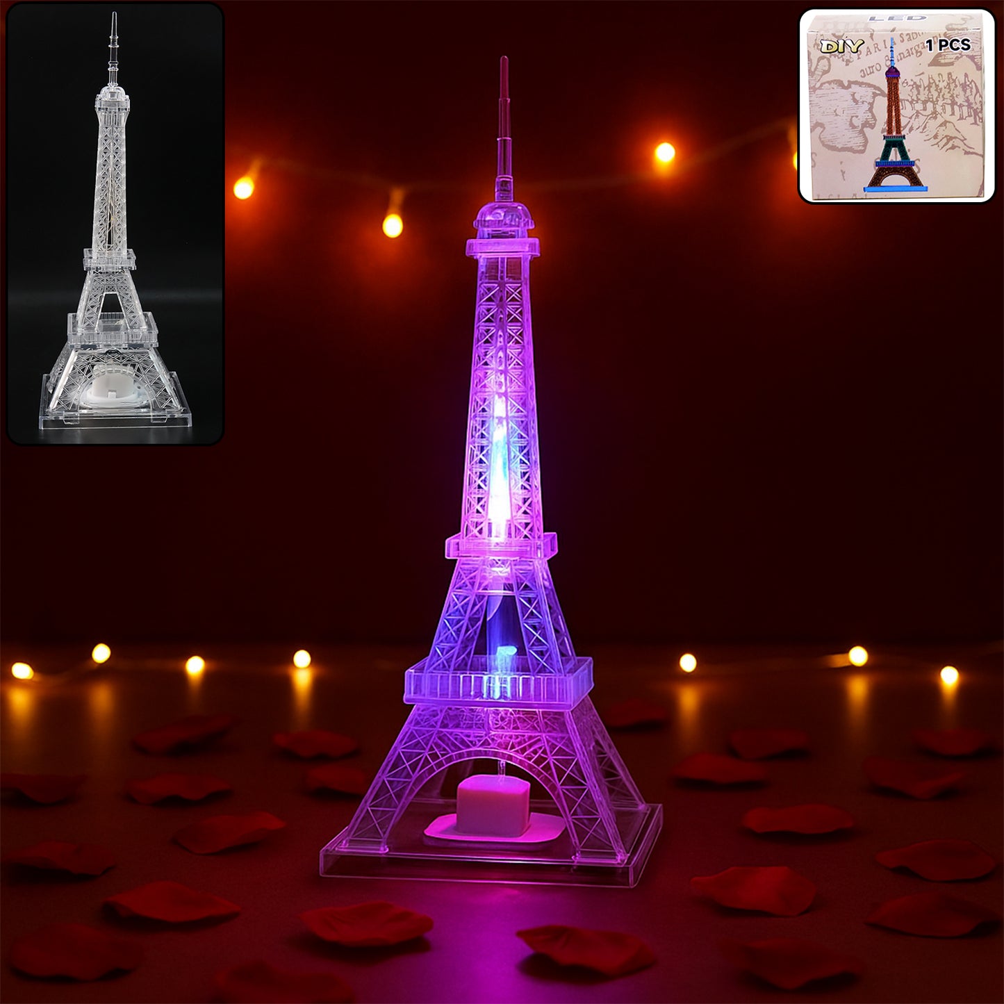 Eiffel Tower LED Night Light - Crystal Effect Multicolor Decorative Lamp (1 Pc) - Happy Price - Image 3