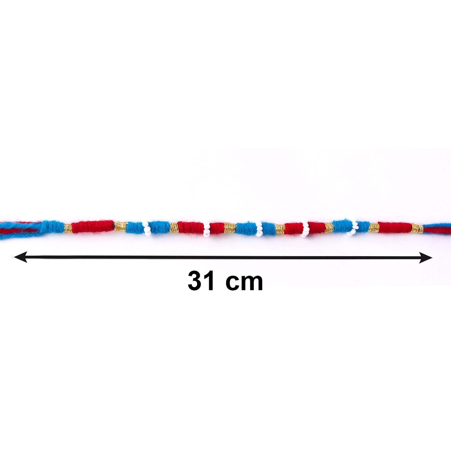 Handmade Rakhi Bracelet - Blue & Red Thread with Golden Beads (1 Pc) - Happy Price - Image 5