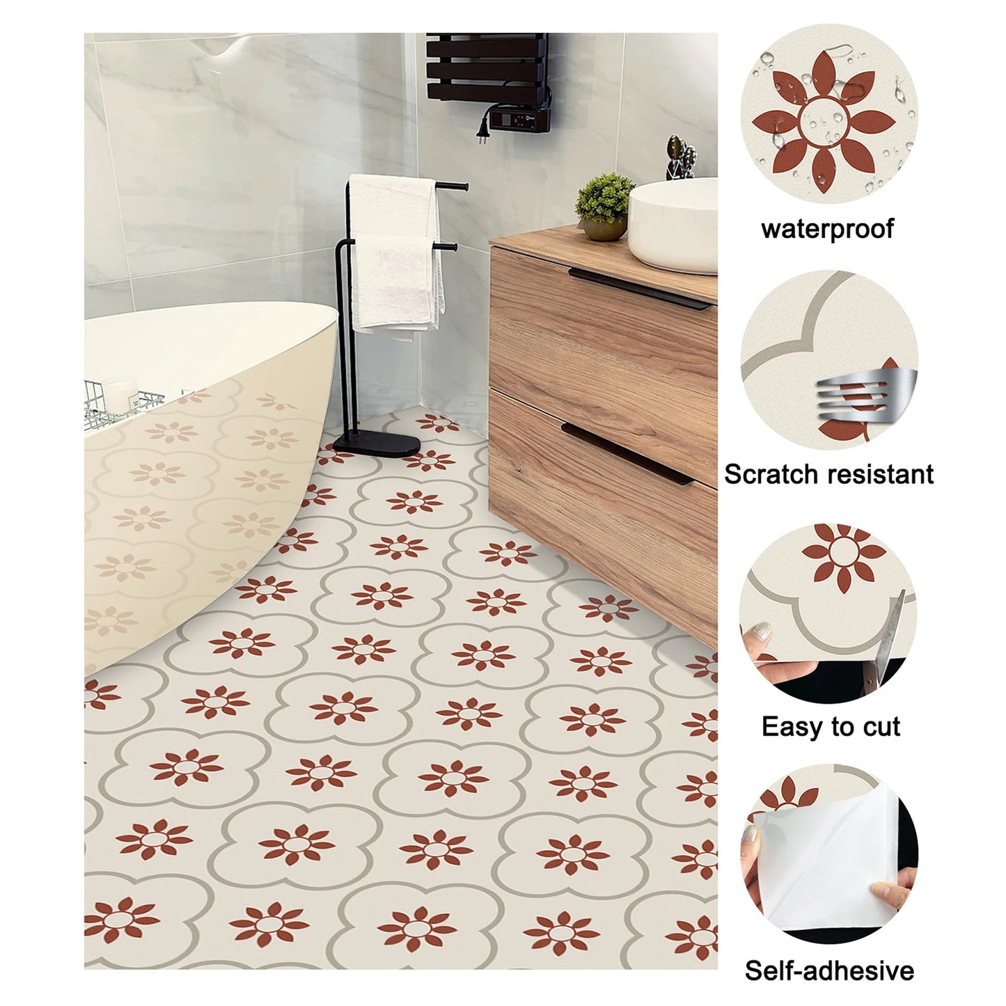 Peel And Stick Floor Tiles Kitchen Bathroom Backsplash Sticker Detachable Waterproof Diy Tile Stickers For Wall Decoration Tiles Home Decoration (8x8 Inch 1 Pc Tiles) - Happy Price - Image 2