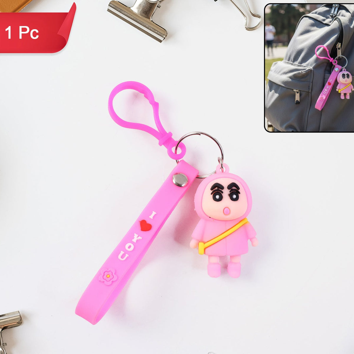 Cute Cartoon Doll Keychain with Pink Strap - 1 Pc - Happy Price - Image 1