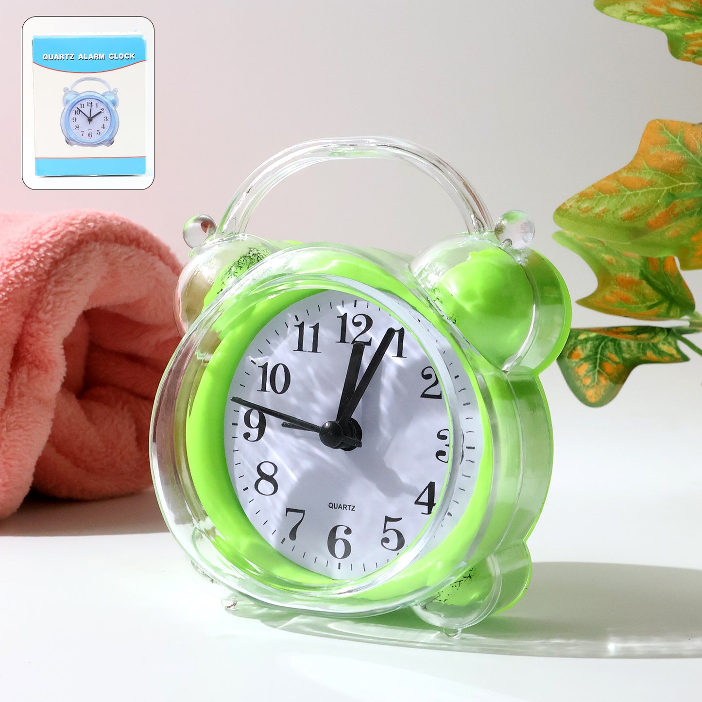 Classic Quartz Alarm Clock - Green Transparent, Analog Table Clock (1 Pc) - Happy Price - Image 7