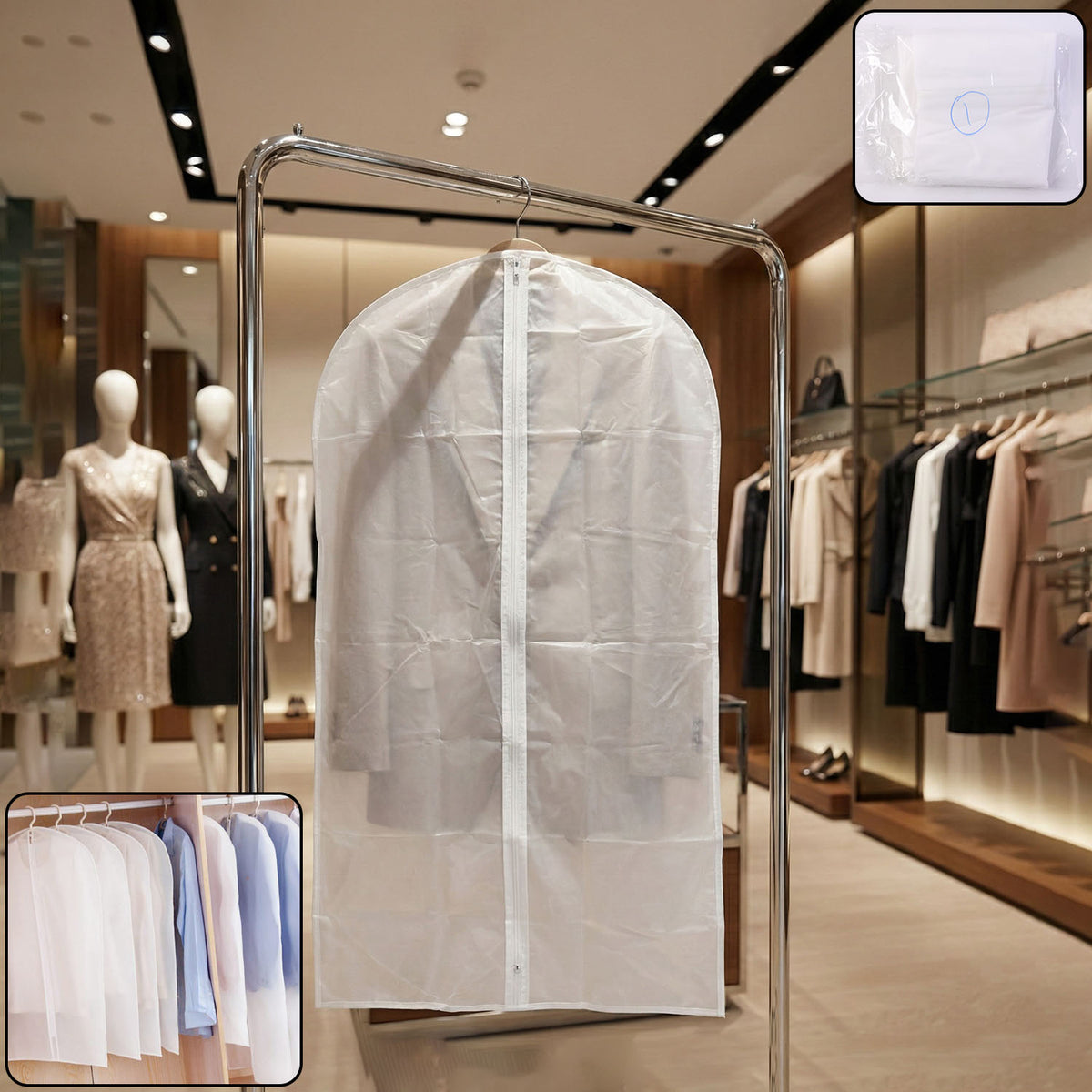 Transparent Garment Cover Bag for Long Coats, Suits, Dresses - 120 x 58 cm (1 Pc) - Happy Price - Image 2