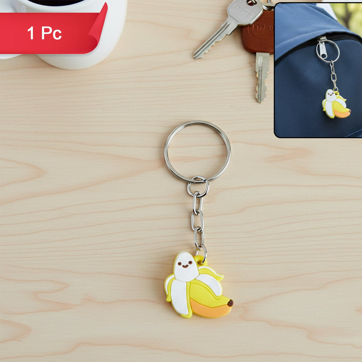 Cute Banana Cartoon Keychain with Metal Ring (1 Pc) - Happy Price - Image 1