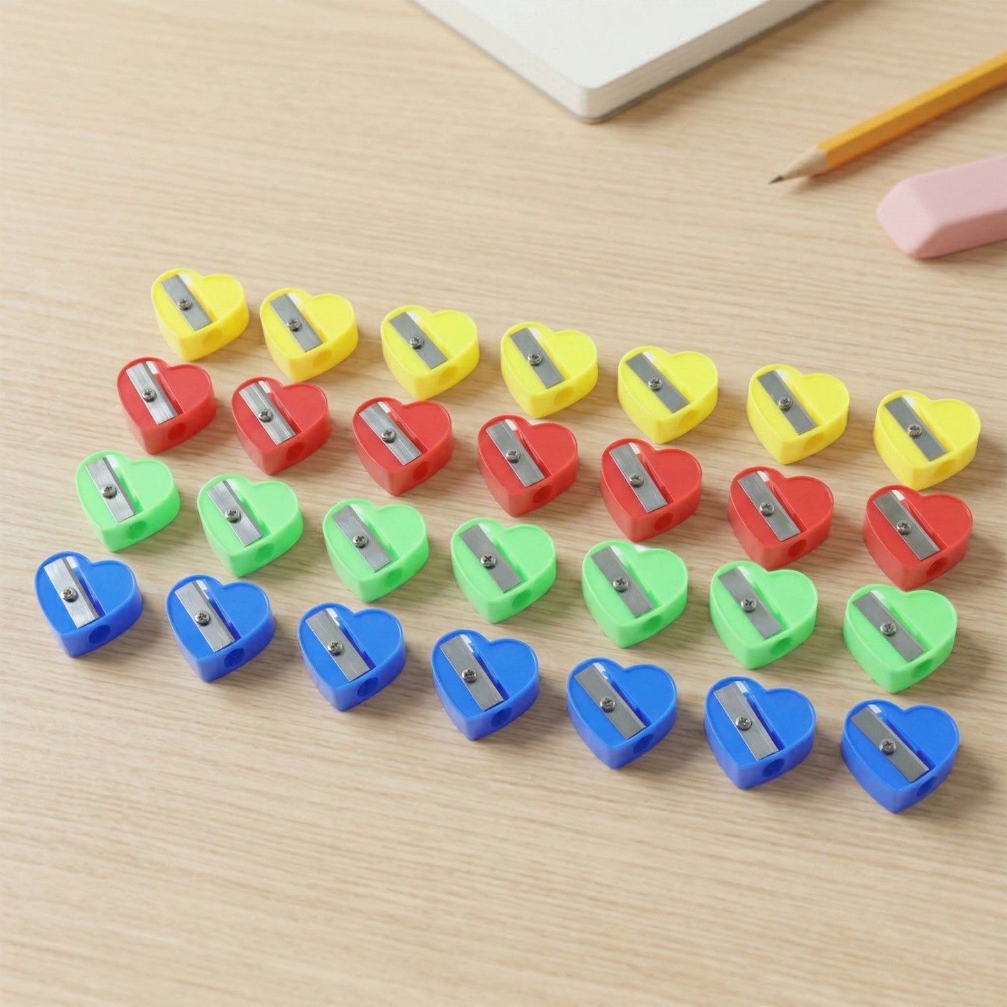 28 Pc Heart Shape Manual Pencil Sharpeners Set - Colorful Kids School Stationery - Great Price - Image 6