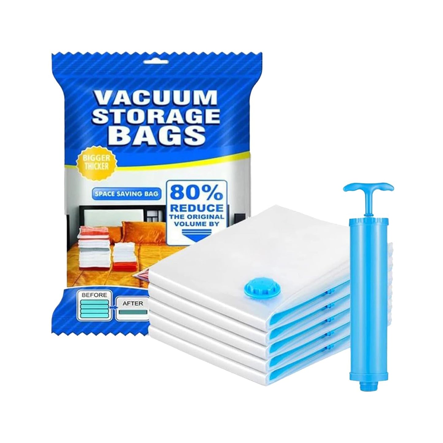 Vacuum Storage Bags With Suction Pump Shirt Clips - Vacuum Bags - Big Capacity Vacuum Seal Bags For Travel Clothes Blankets Pillows Compression Bags Space Saver Vacuum Storage Bags (5 Pcs Set) - Happy Price - Image 4