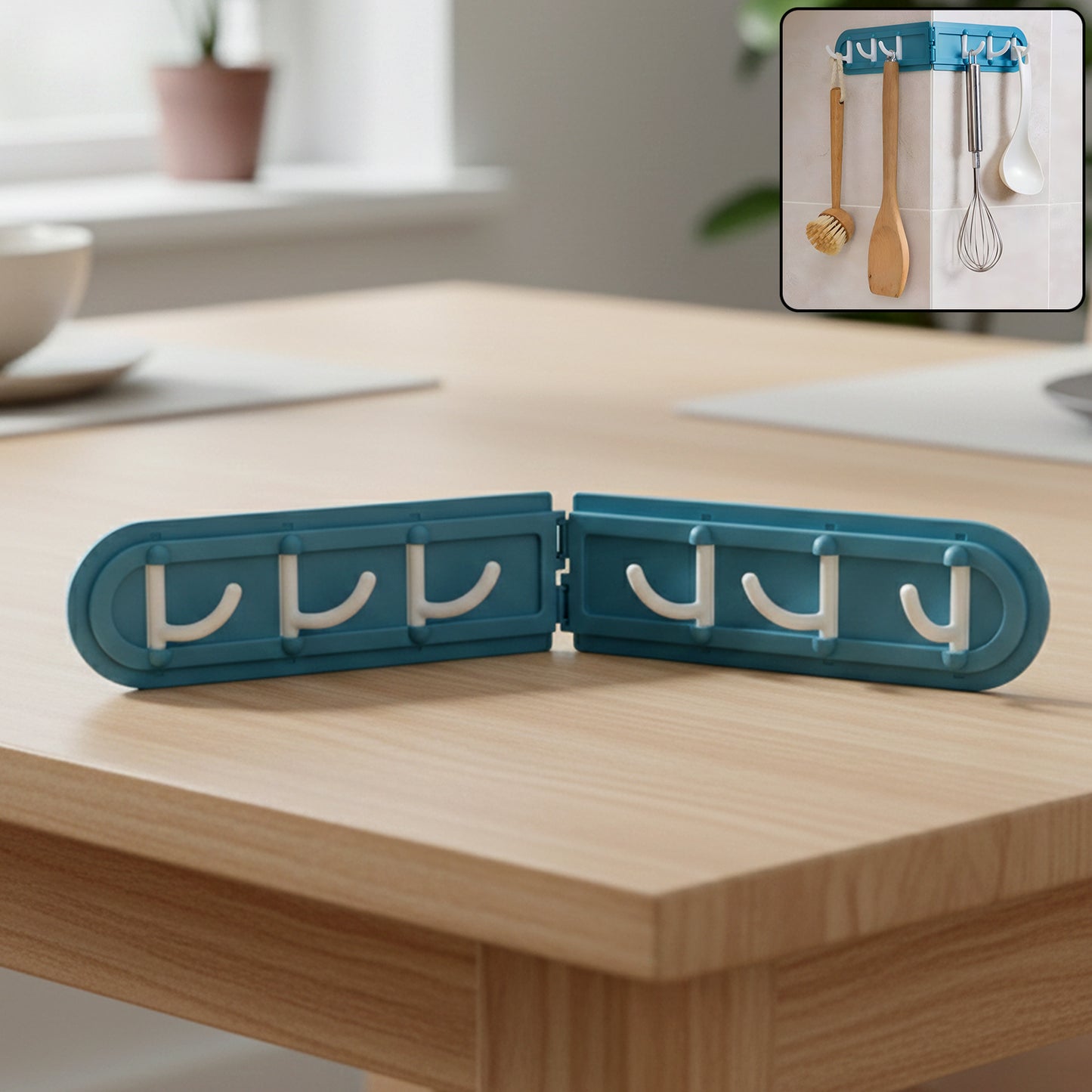 Rotating Foldable Wall Hook Rack with 6 Hooks - Adhesive Mount Organizer (1 Pc) - Happy Price - Image 2