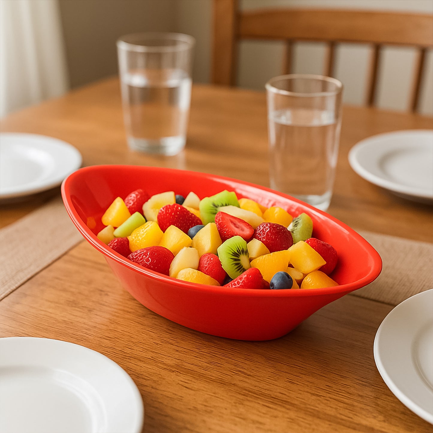 Red Oval Serving Bowl - Deep, Break-Resistant Plastic for Salads & Snacks (1 Pc) - Happy Price - Image 4