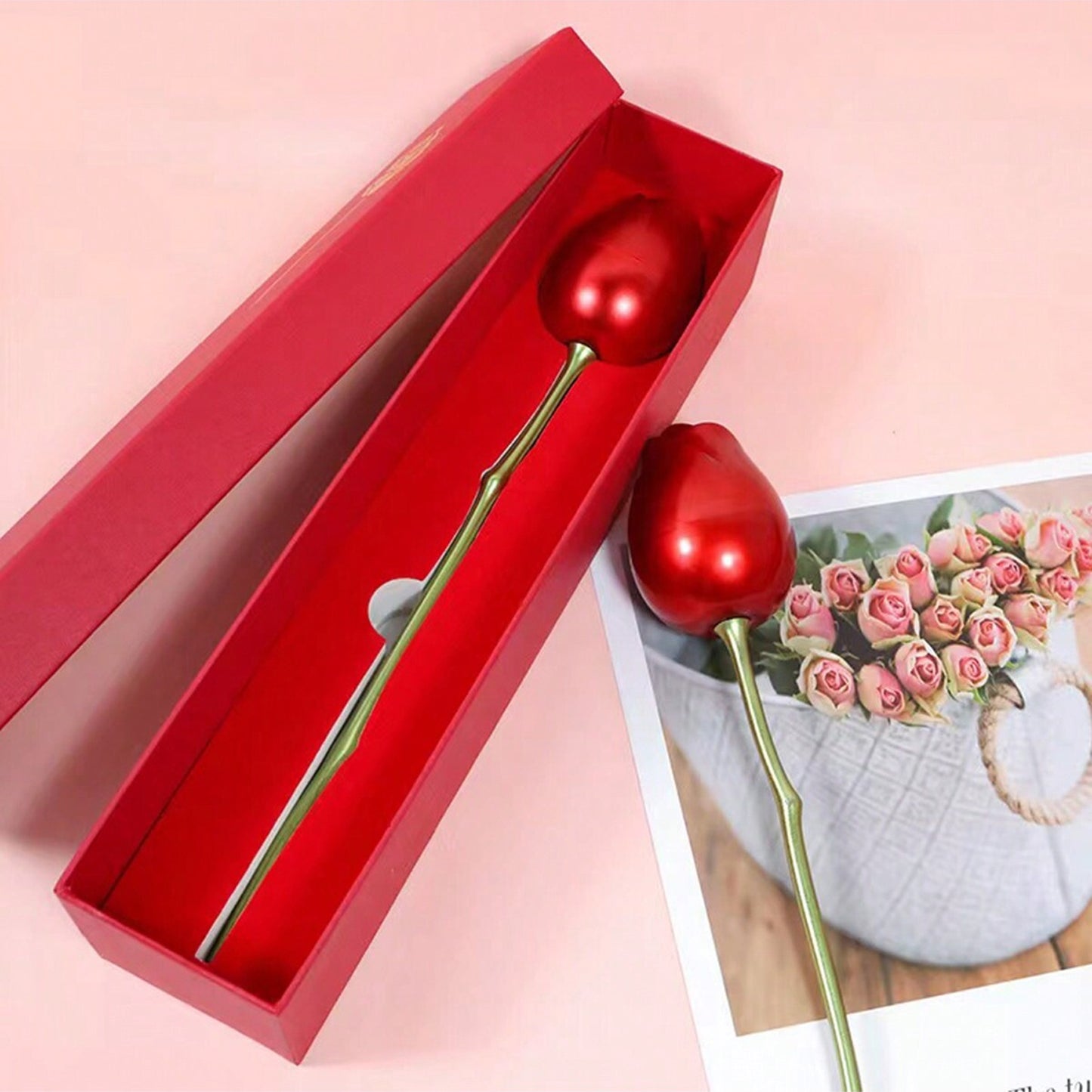 Metal Red Rose Couple Jewelry Box-fancy Jewelry Box (1 Pc) - Happy Price - Image 4