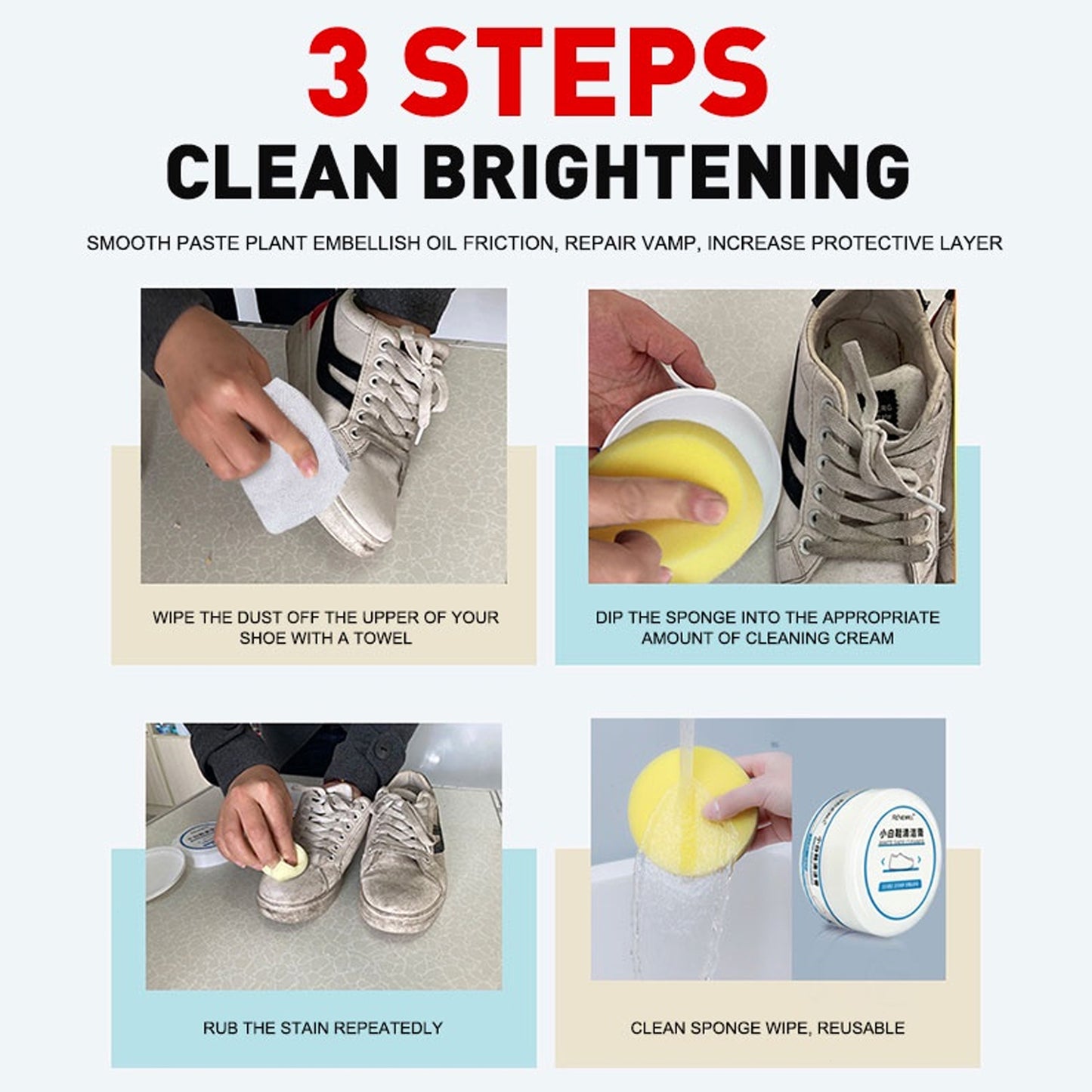 Stain Remover Cleansing Cream For Shoe Polish Sneaker Cleaning Kit Shoe Eraser Stain Remover White Rubber Sole Shoe Cleaner White Shoe Cleaning Cream Stain Remover (120 Gm Approx) - Happy Price - Image 6