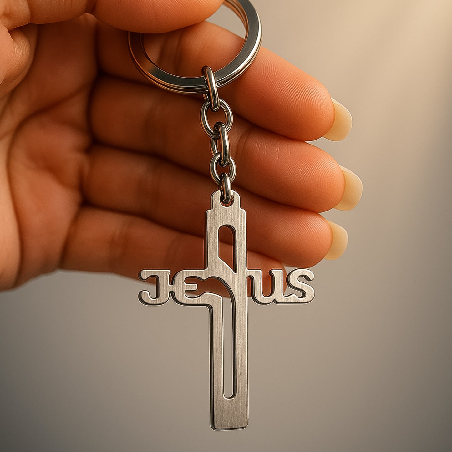 Elegant Metal Cross Keychain With Gujarati Jesus Script Religious Faith Key Ring - Happy Price - Image 5