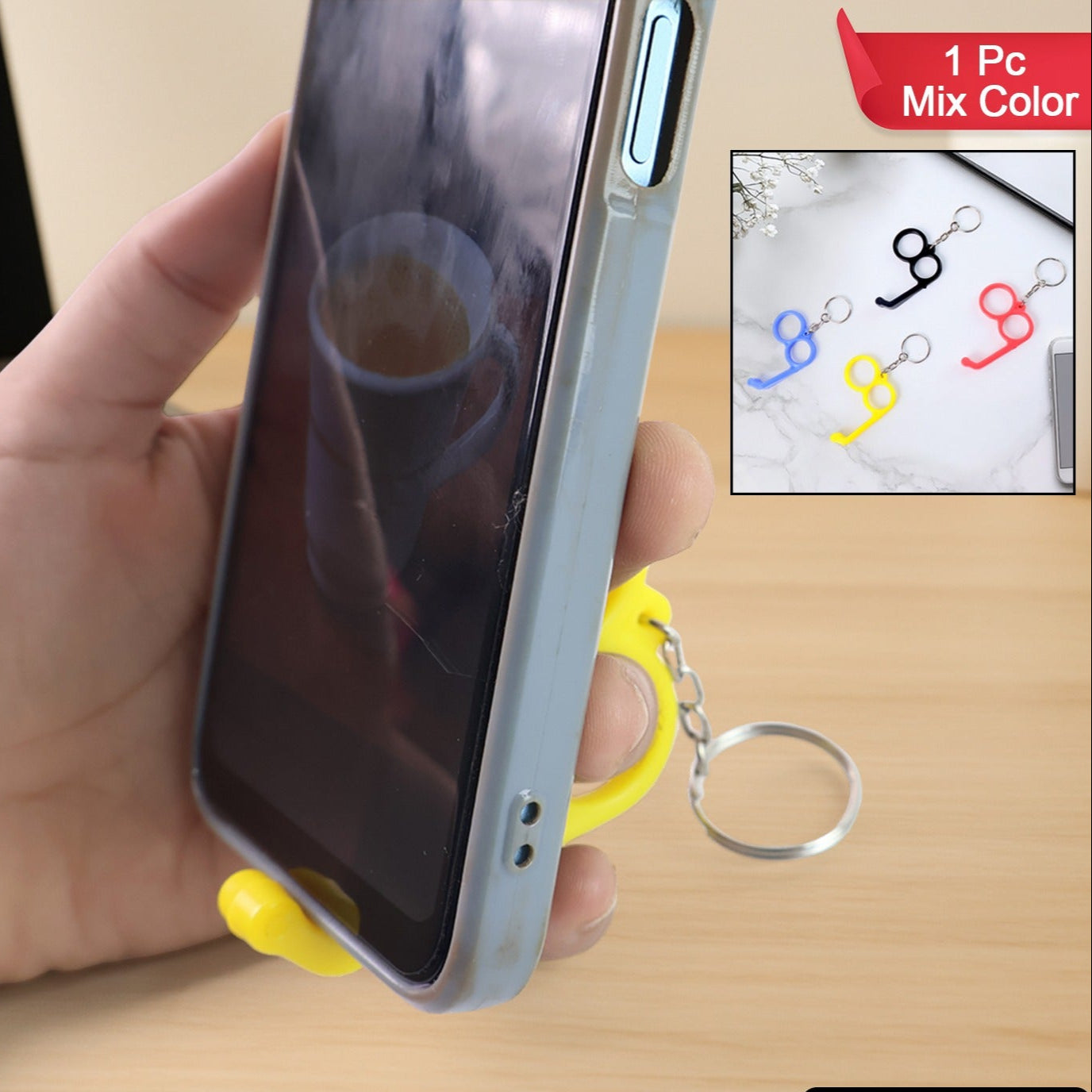 2-in-1 Plastic Dual-finger Mobile Stand Cum Keyring (1 Pc Mixed Color) - Happy Price - Image 1