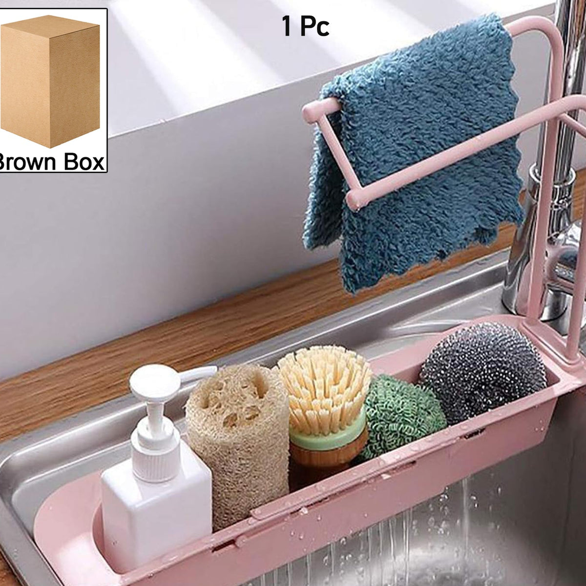Kitchen Sink Caddy with Towel Bar and Draining Tray - 1 Pc Organizer - Happy Price - Image 1