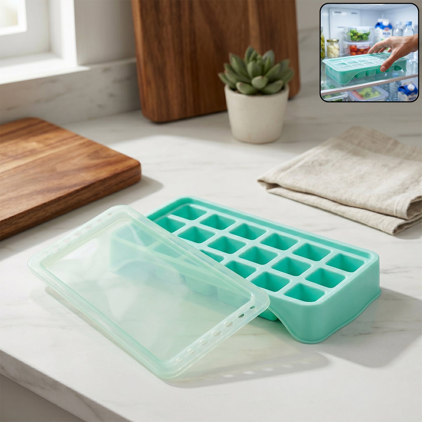 18 Grid Easy Release Ice Tray with Lid - Silicone Ice Cube Maker (1 Pc) - Great Price - Image 2