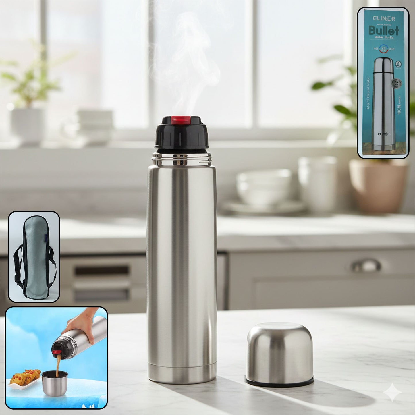 1000 ML Stainless Steel Vacuum Flask with Push Button Lid - Great Price - Image 2