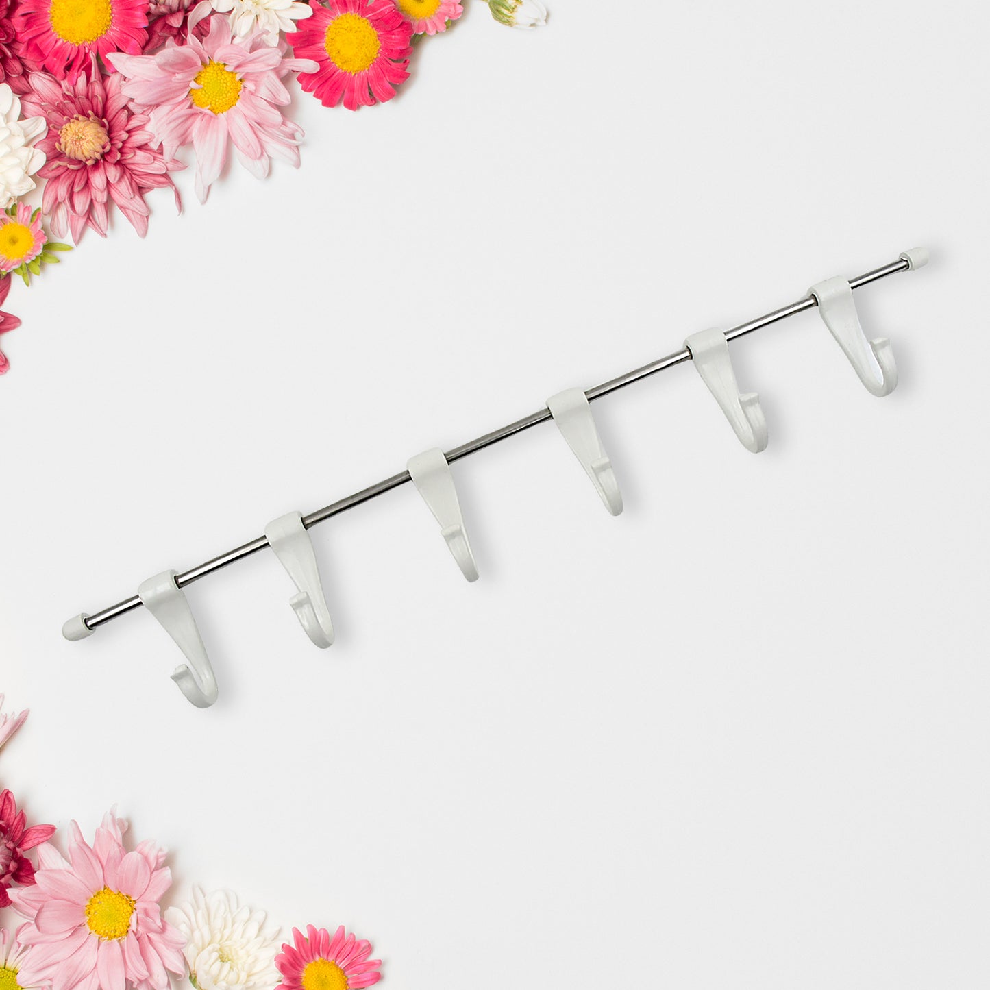 Stainless Steel Utensil Hanger Rail Nail Free Wall Mount With 2 Magic Stickers 6 Plastic Hooks For Kitchen - Happy Price - Image 6