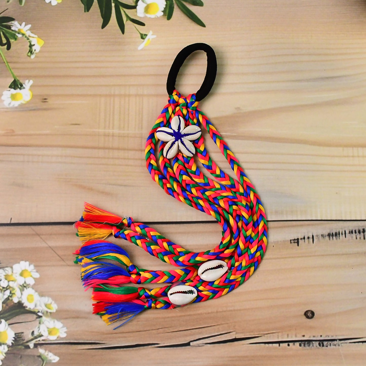 Multicolor Braided Kodi String Bow Hair Accessory with Shell Beads (1 Pc) - Happy Price - Image 3