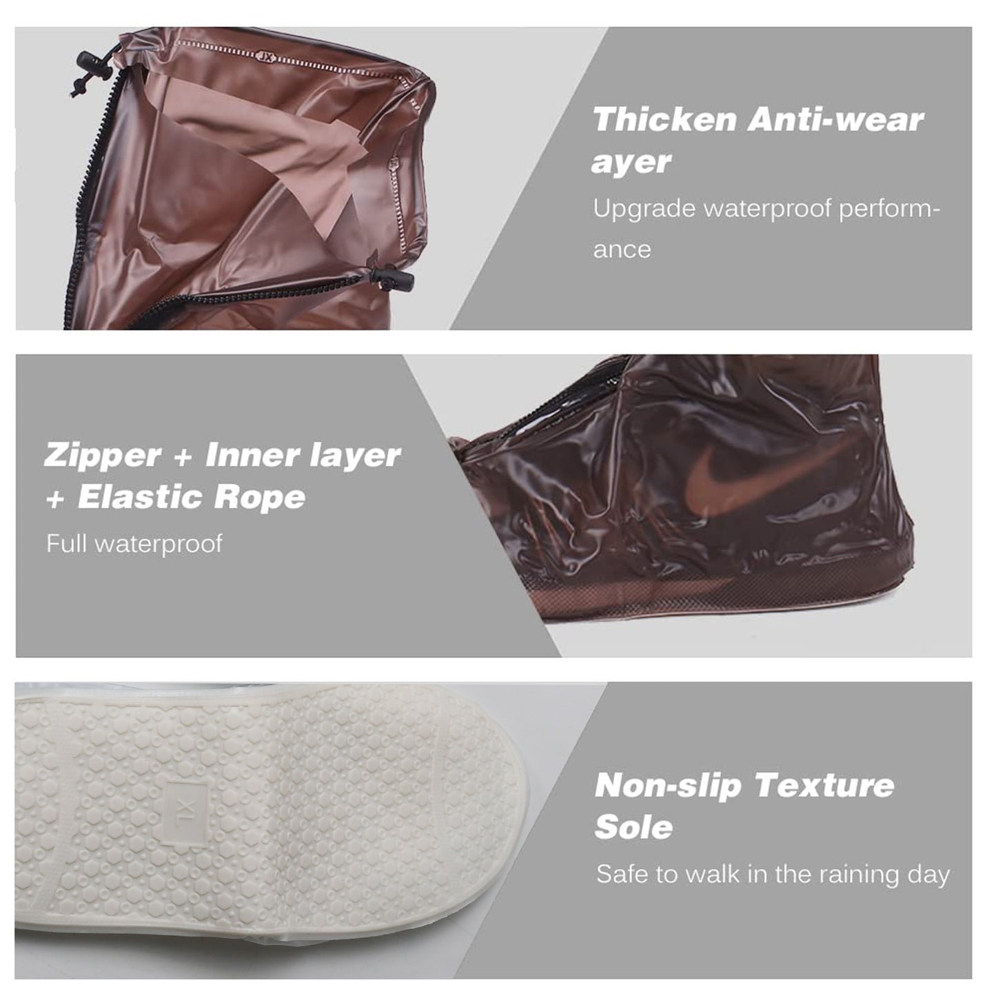 Plastic Shoes Cover Reusable Anti-slip Boots Zippered Overshoes Covers Transparent Waterproof Snow Rain Boots For Kids Adult Shoes For Rainy Season (1 Pair) - Happy Price - Image 6