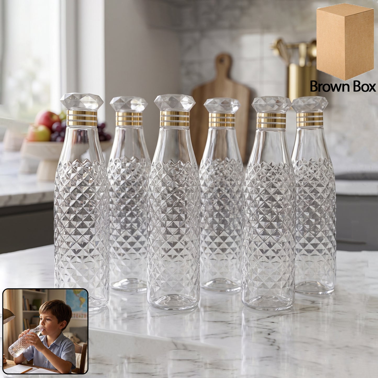 Set of 6 Transparent Water Bottles, 1000 ML Each, Textured Design - Great Price - Image 2