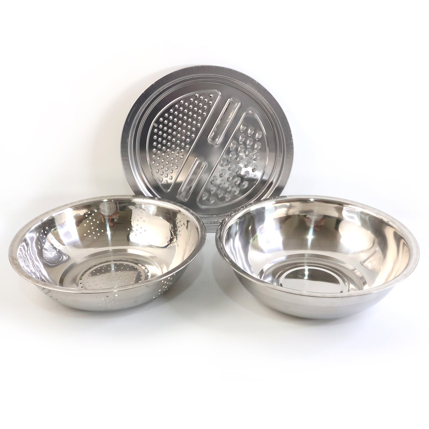 3-in-1 Stainless Steel Kitchen Bowl Set - Mixing, Straining & Grating - Happy Price - Image 2