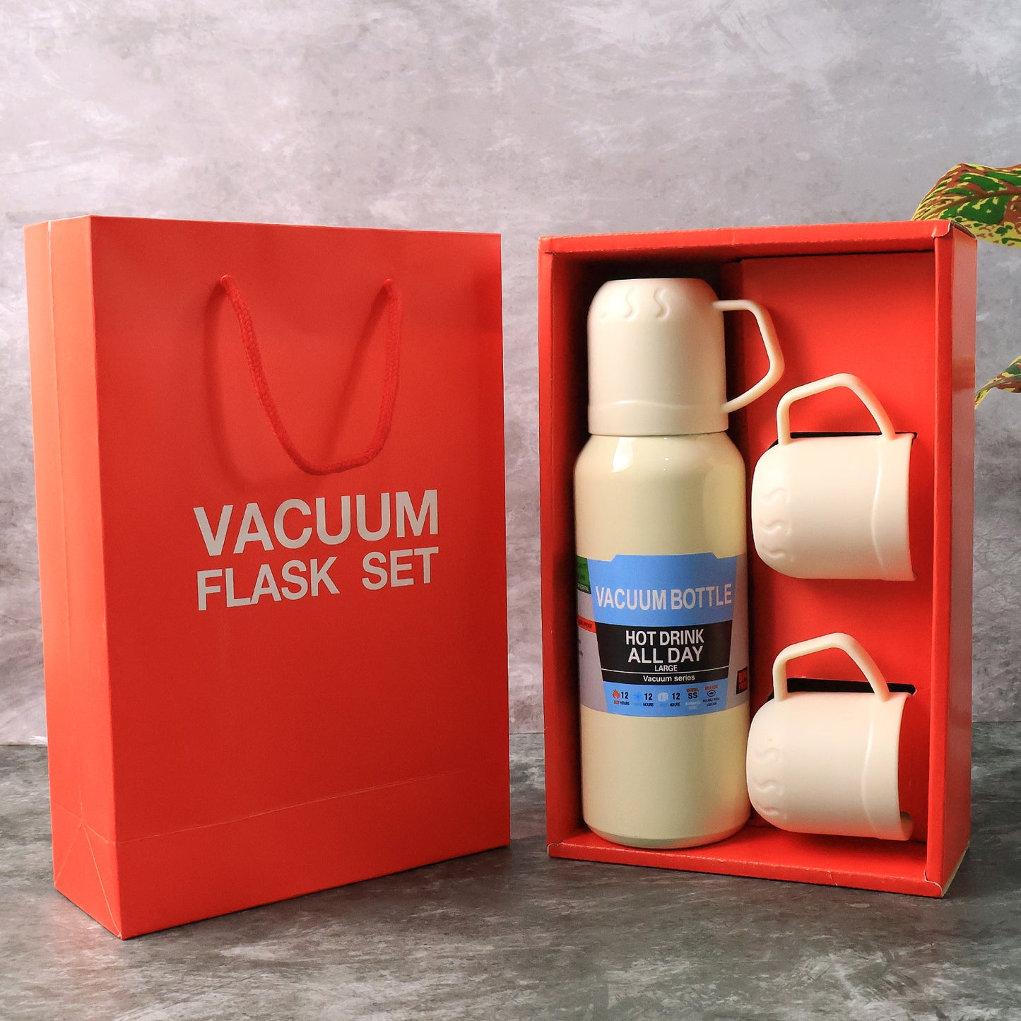 White Vacuum Flask Set Stainless Steel Thermos With 3 Cups Approx 500ml - Happy Price - Image 4