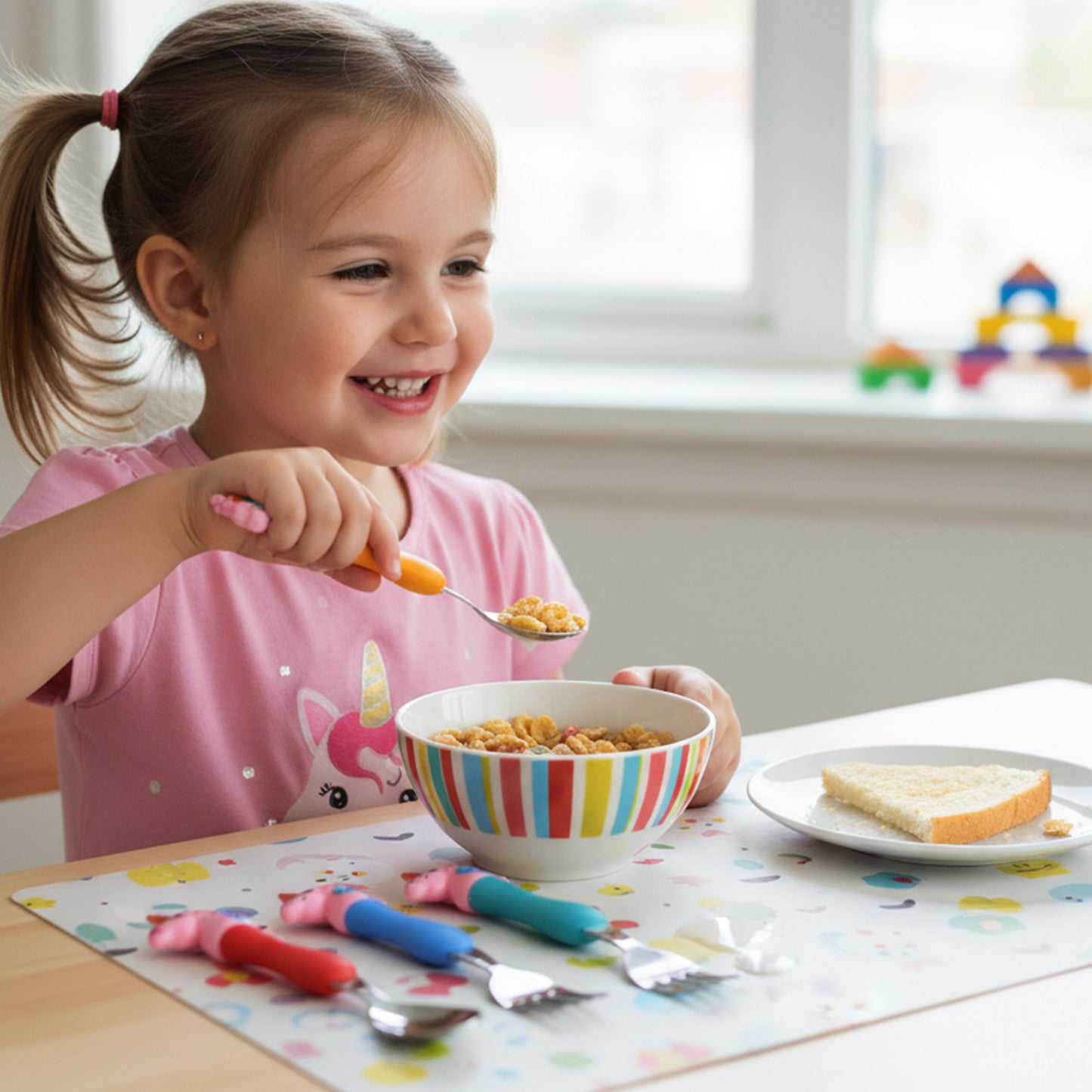 Unicorn Theme Kids Spoon Fork Set - 4 Pc Stainless Steel Cutlery with Plastic Handle - Great Price - Image 6